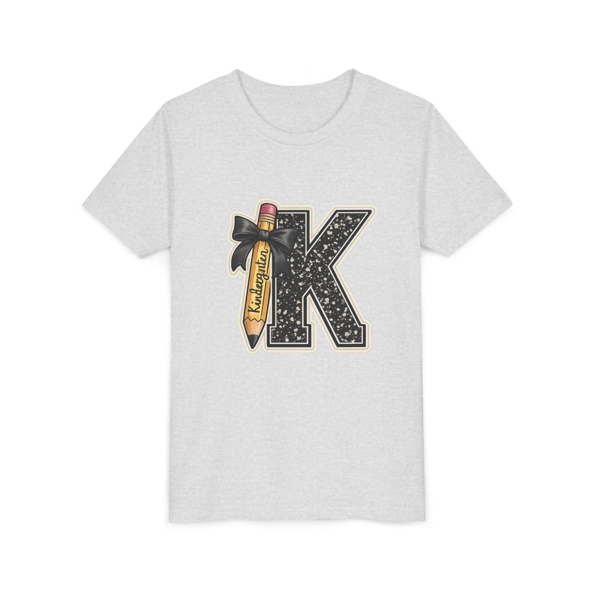 Youth K Monogram Pencil Tee — Kids Initial Letter K School Shirt