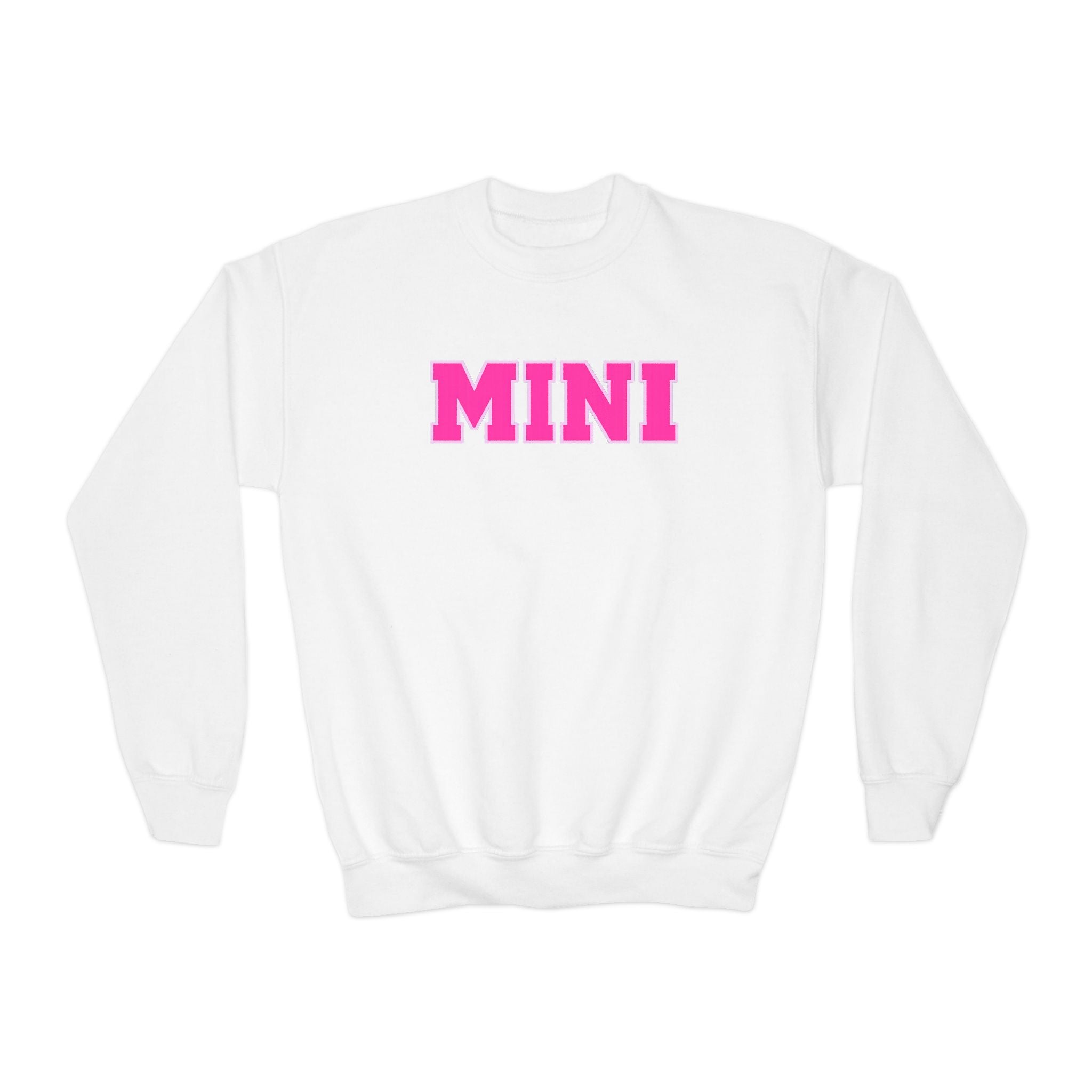 MINI Youth Crewneck Sweatshirt — Pink Chunky Lettering Kids Pullover