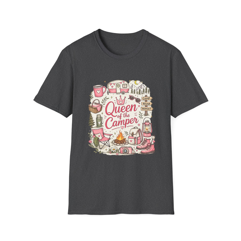 Queen of the Camper T-Shirt — Cute Pink Camping RV Graphic Tee for Women