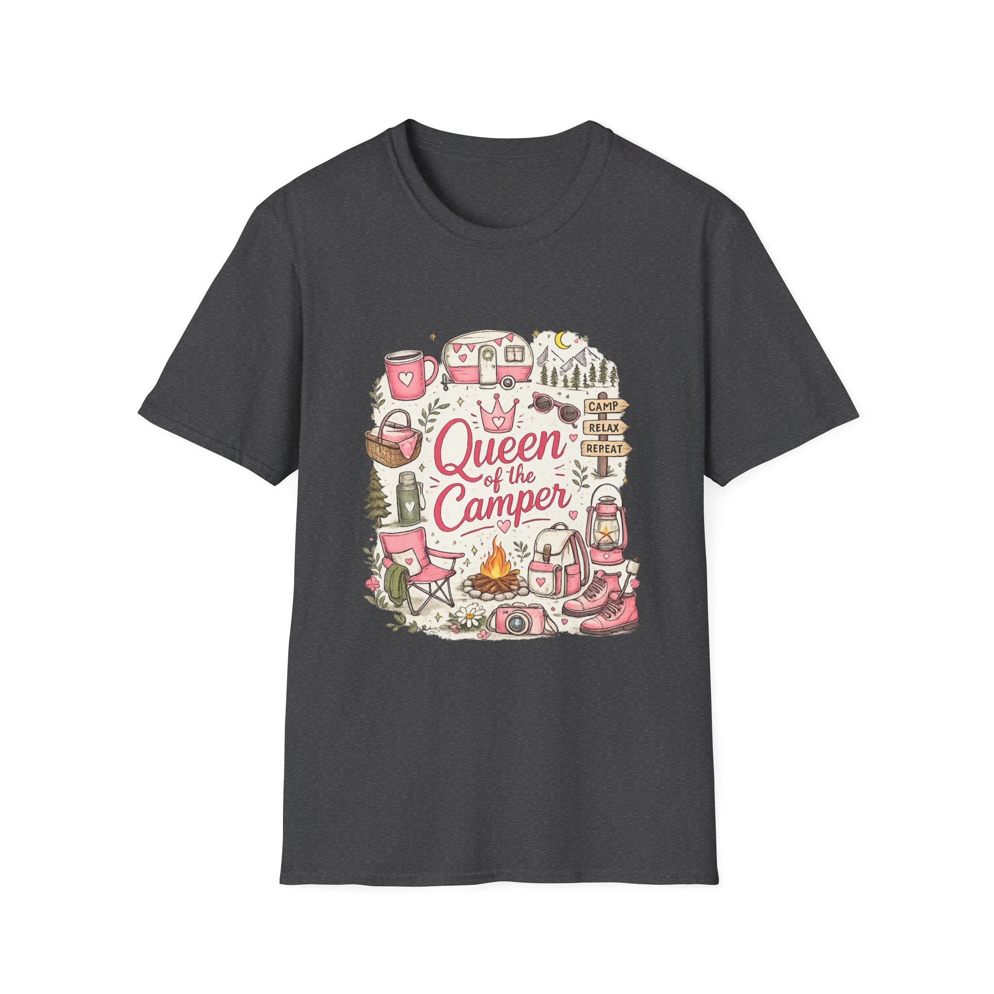 Queen of the Camper T-Shirt — Cute Pink Camping RV Graphic Tee for Women
