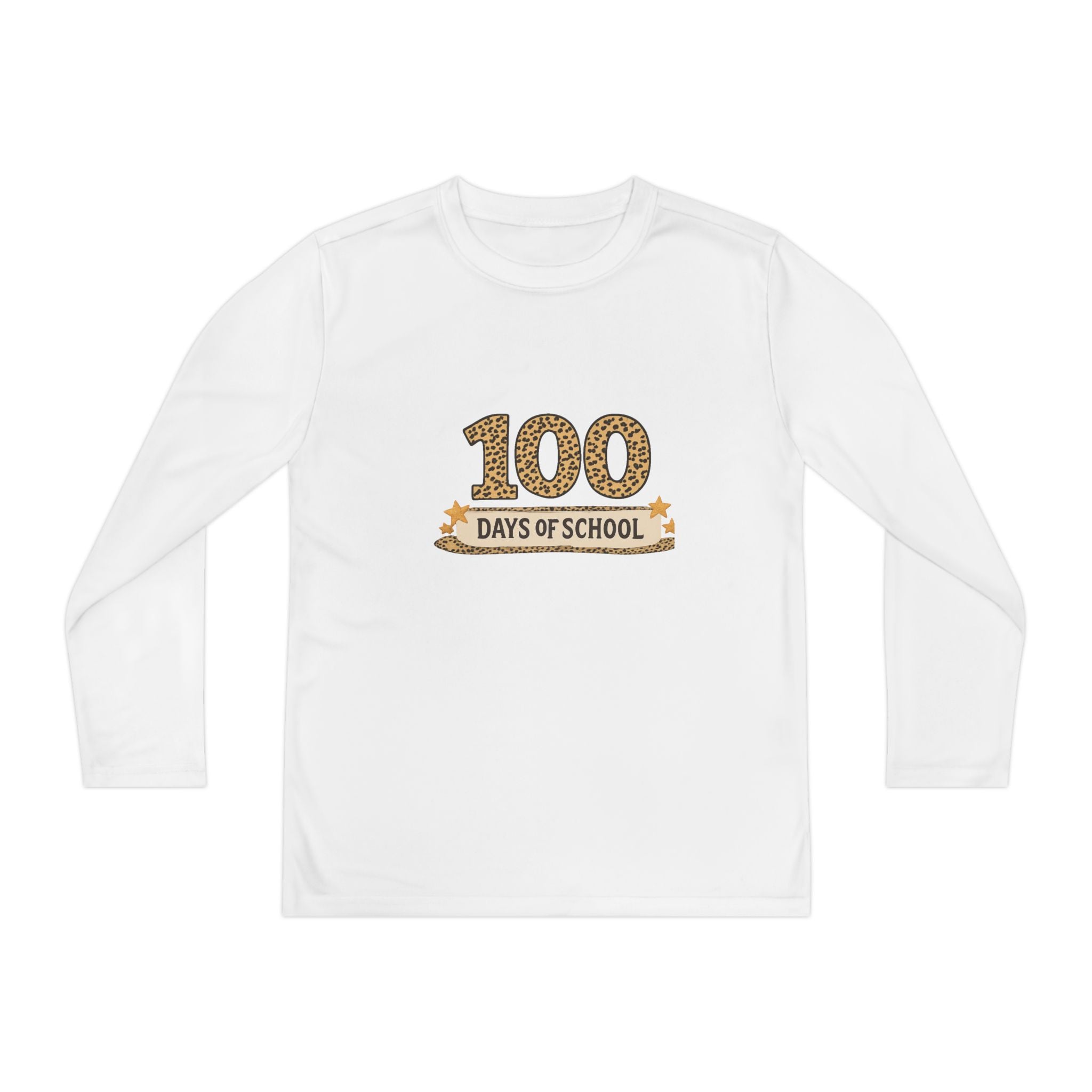 100 Days of School Youth Long Sleeve Tee — Leopard Print Celebration Shirt