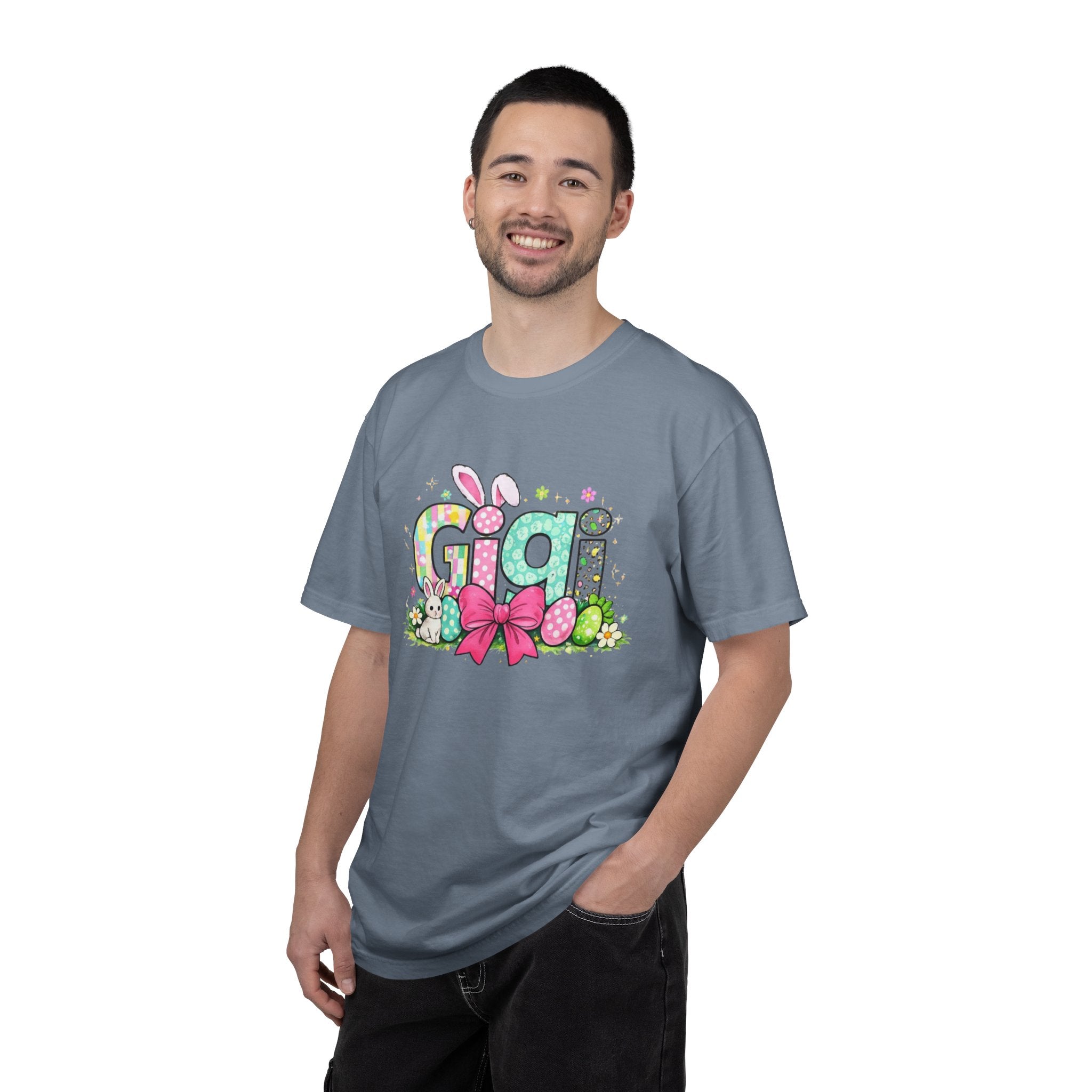 Easter Gigi T-Shirt — Pastel Bunny & Eggs Graphic Tee