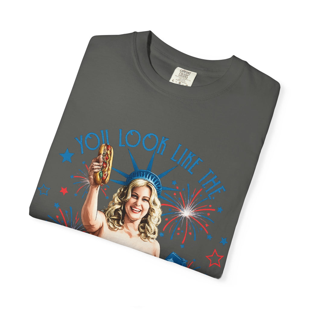 July Hot Dog Patriotic T-Shirt — "You Look Like the 4th of July Makes Me Want a Hot Dog Real Bad"