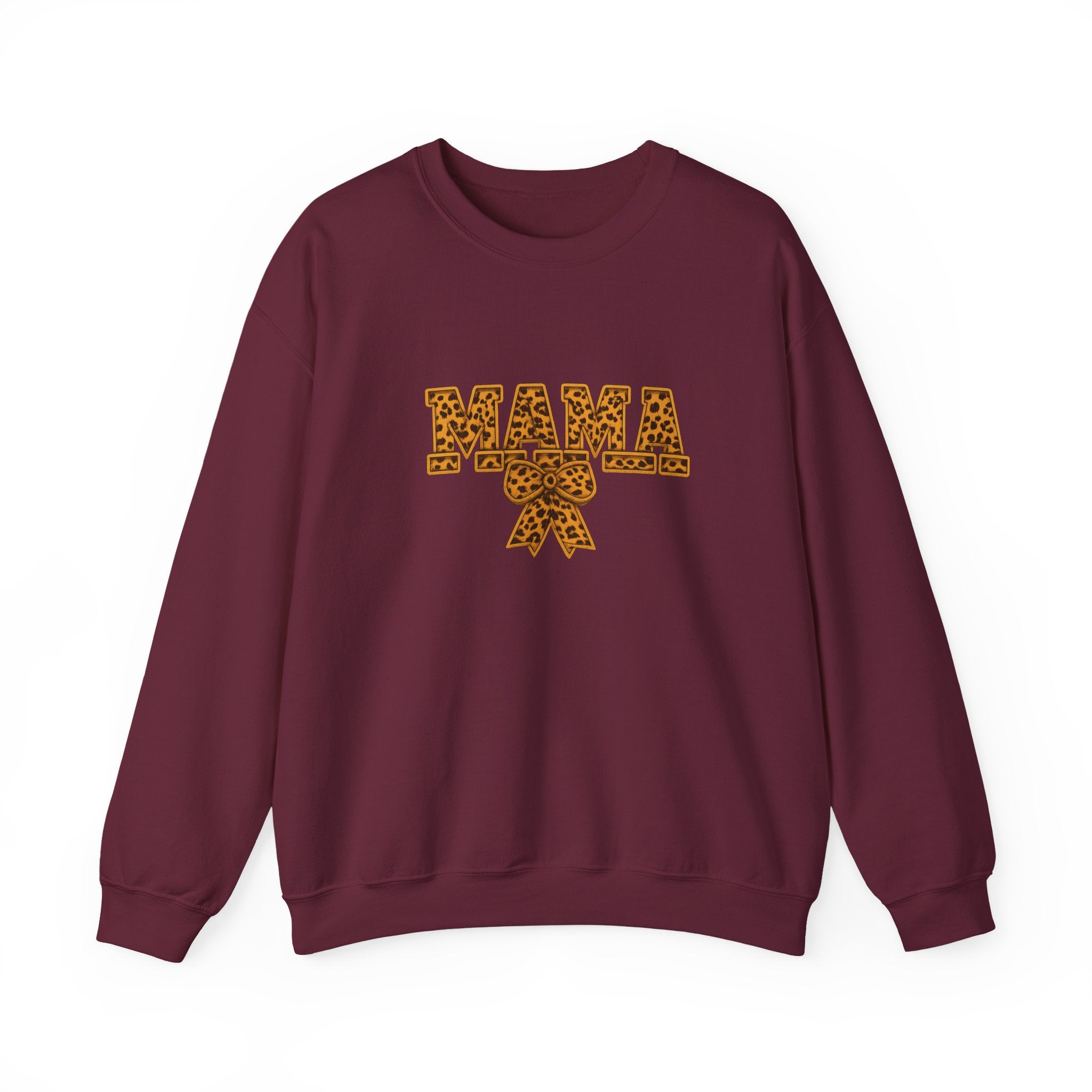 Mama Leopard Print Crewneck Sweatshirt — Floral Bow "MAMA" Graphic