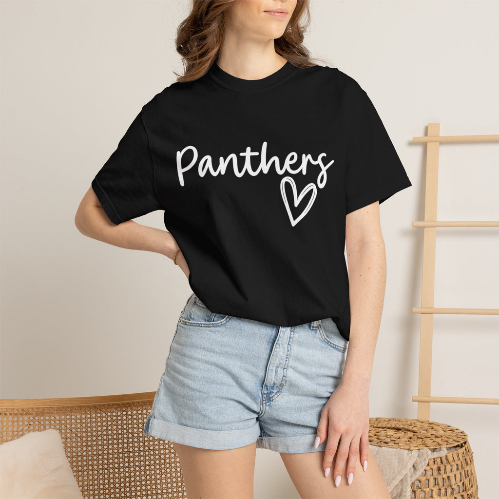 Panthers Heart T-Shirt — Cute Script School Spirit Tee