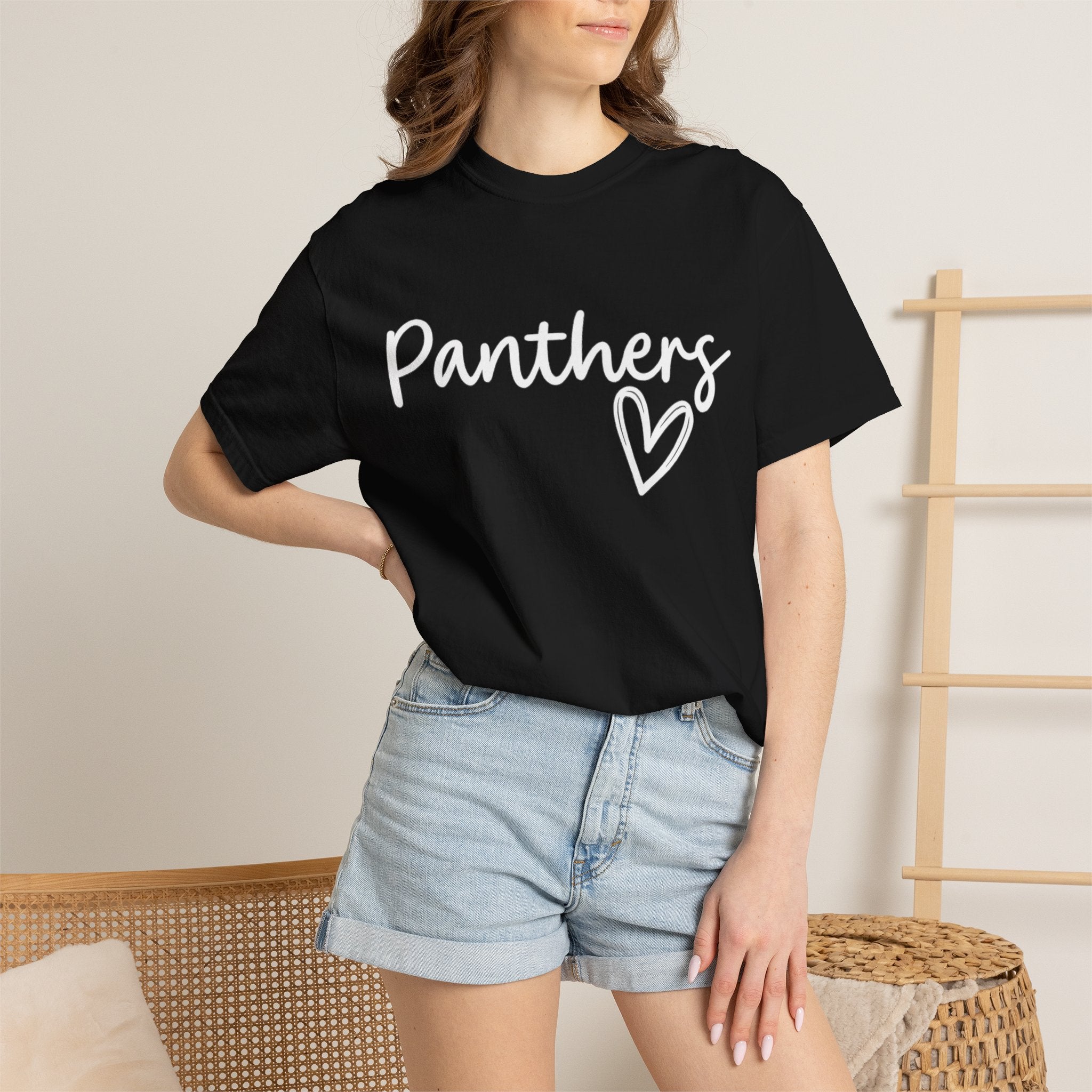 Panthers Heart T-Shirt — Cute Script School Spirit Tee