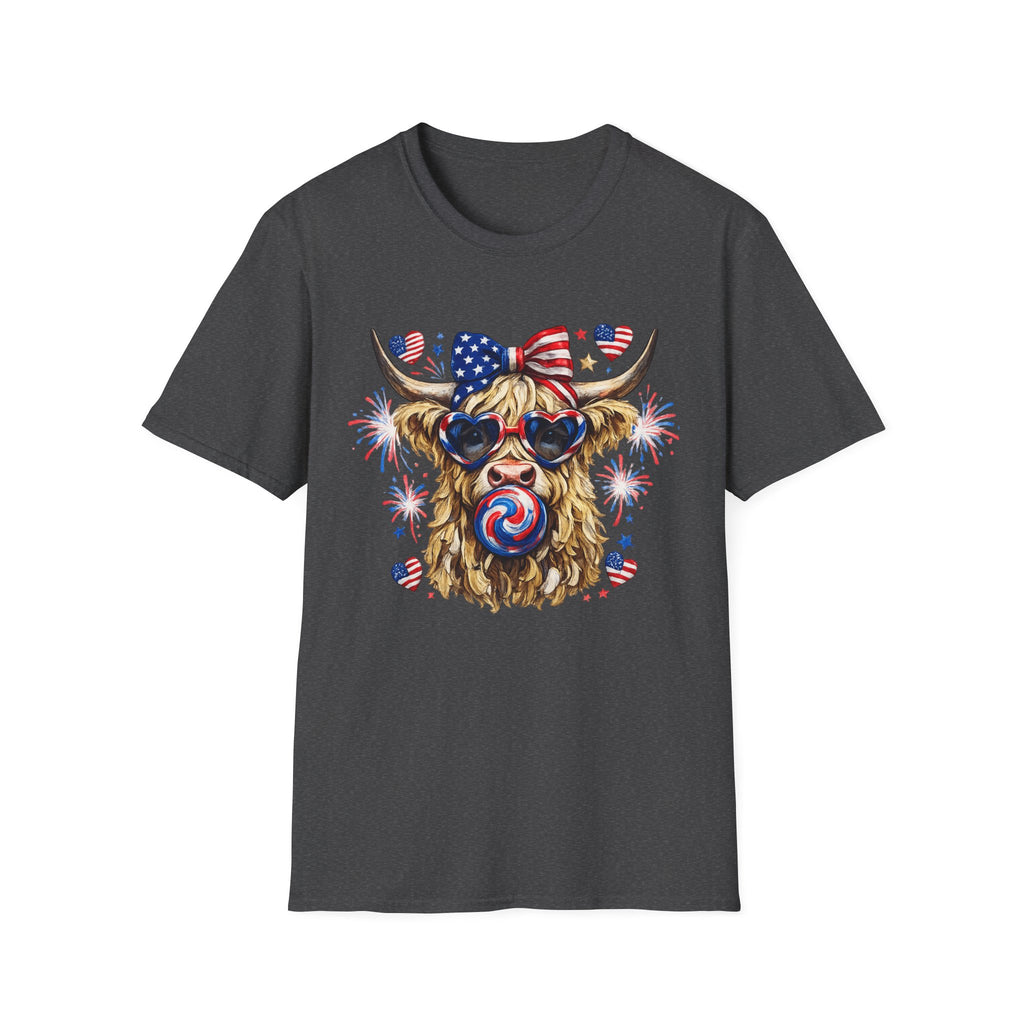 Patriotic Highland Cow T-Shirt — 4th of July American Flag Cow Tee