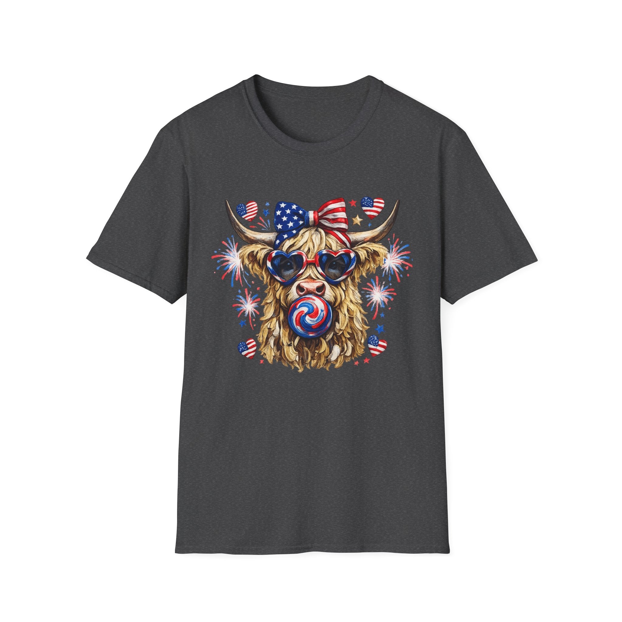 Patriotic Highland Cow T-Shirt — 4th of July American Flag Cow Tee