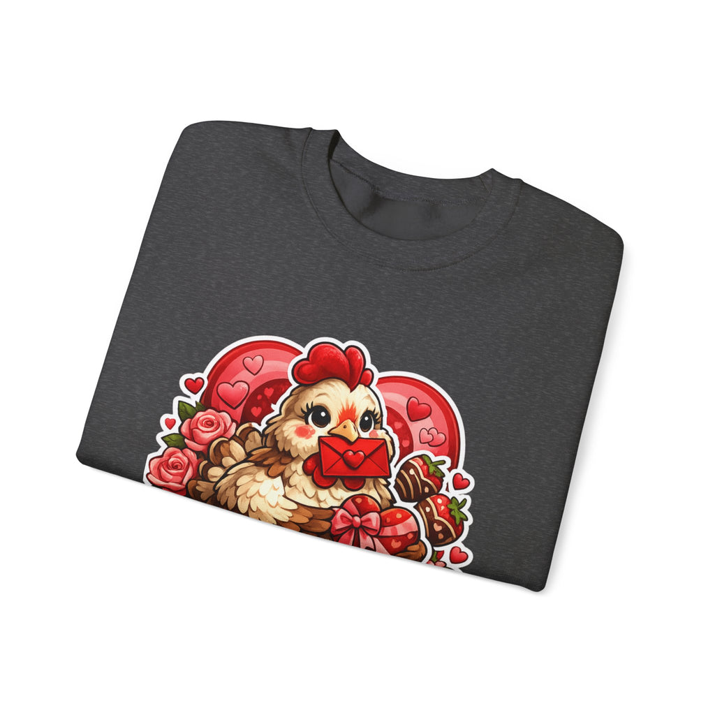 Crewneck Sweatshirt — "Cluckin' Love" Cute Chicken Valentine Design