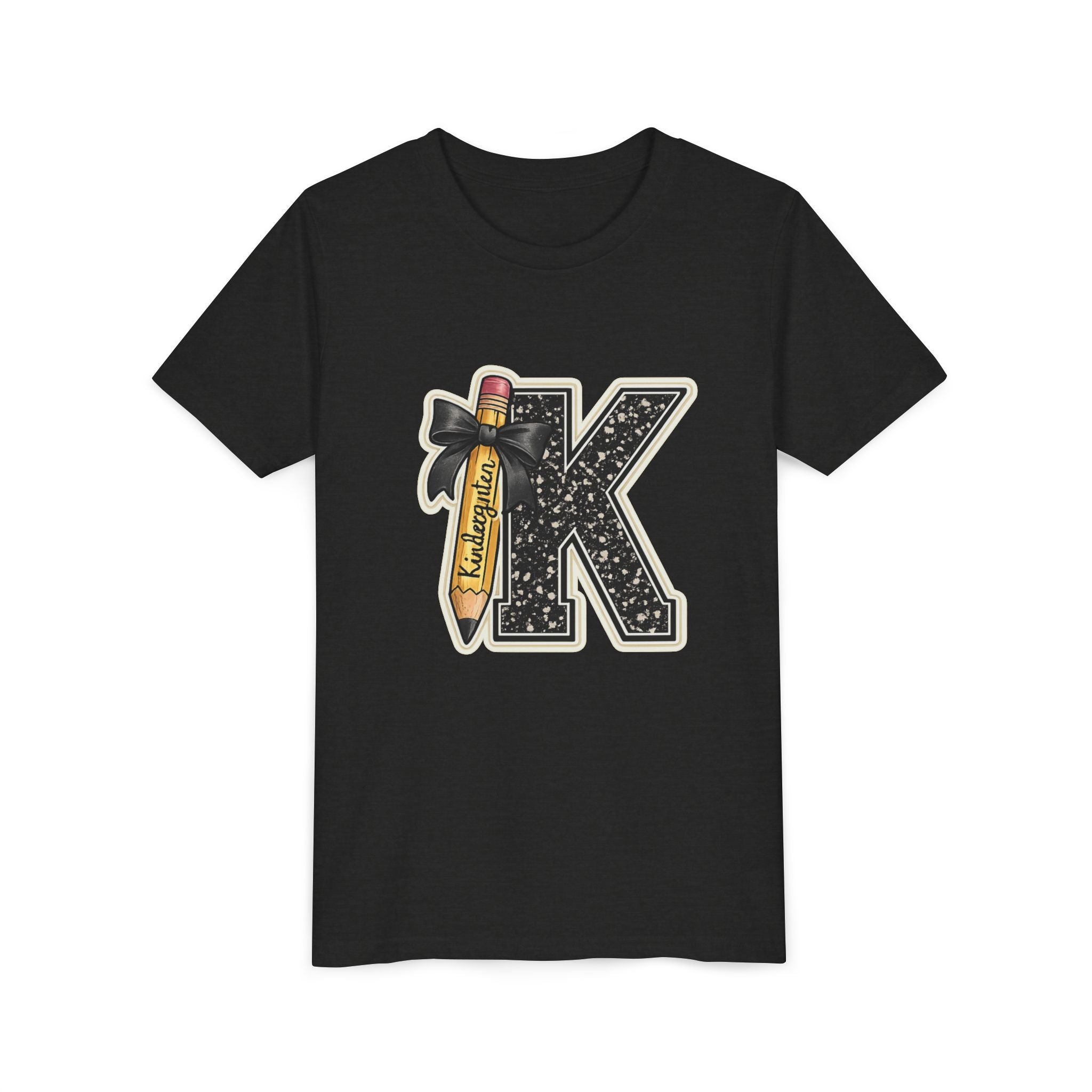 Youth K Monogram Pencil Tee — Kids Initial Letter K School Shirt