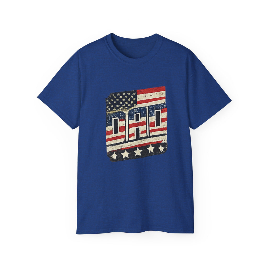 Patriotic Dad T-Shirt – Vintage American Flag 'DAD' Tee for Father’s Day