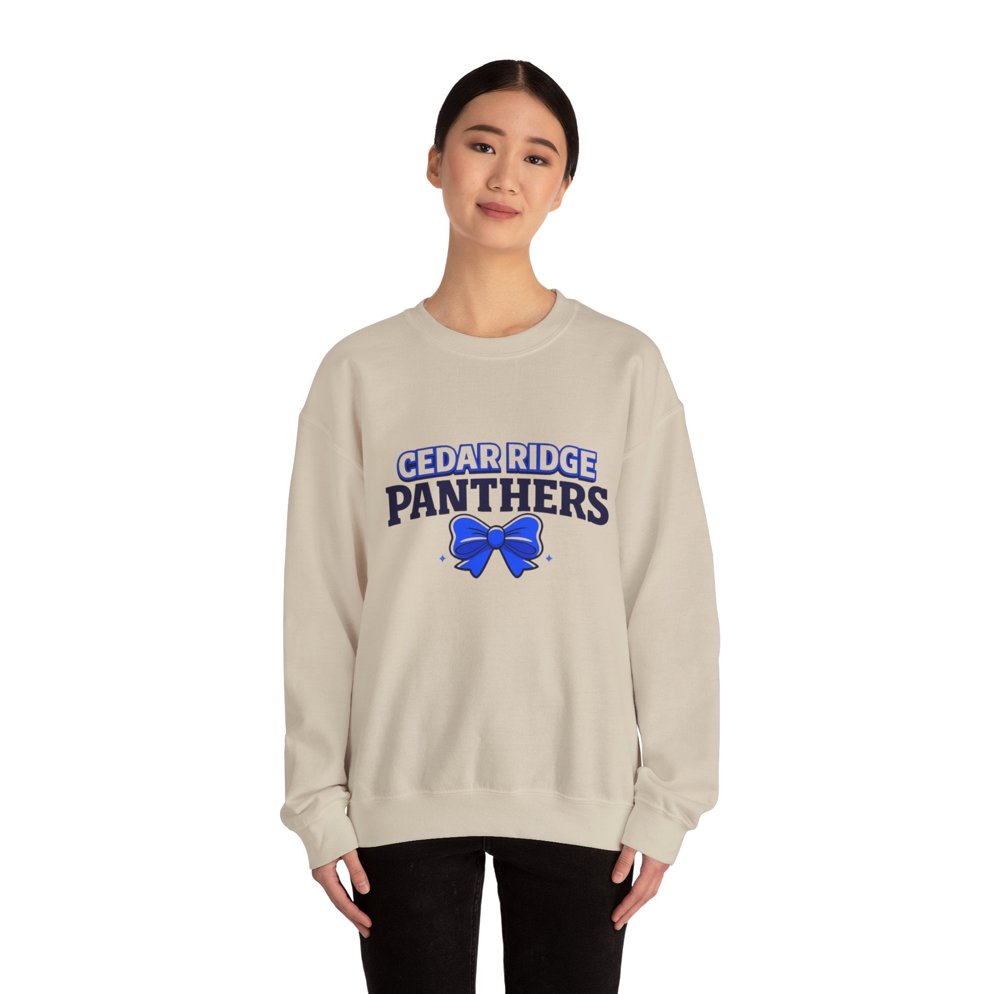 Panthers Crewneck Sweatshirt — Cedar Ridge Panthers Blue Bow School Spirit