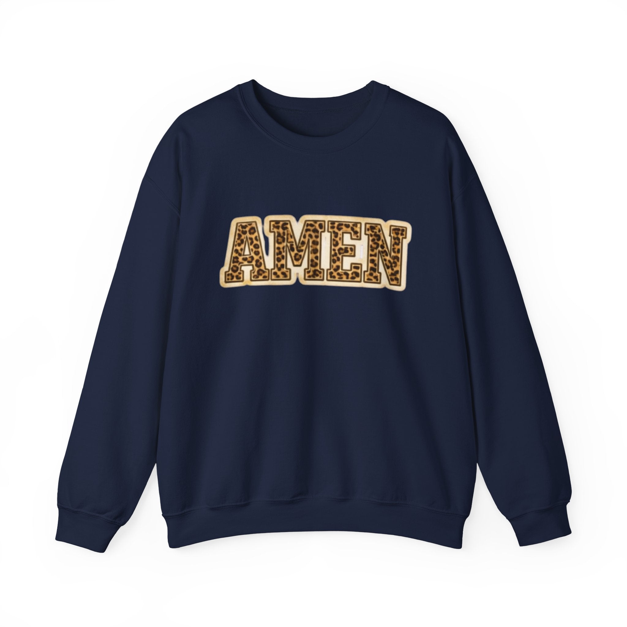Crewneck Sweatshirt — 'AMEN' Leopard-Print Graphic