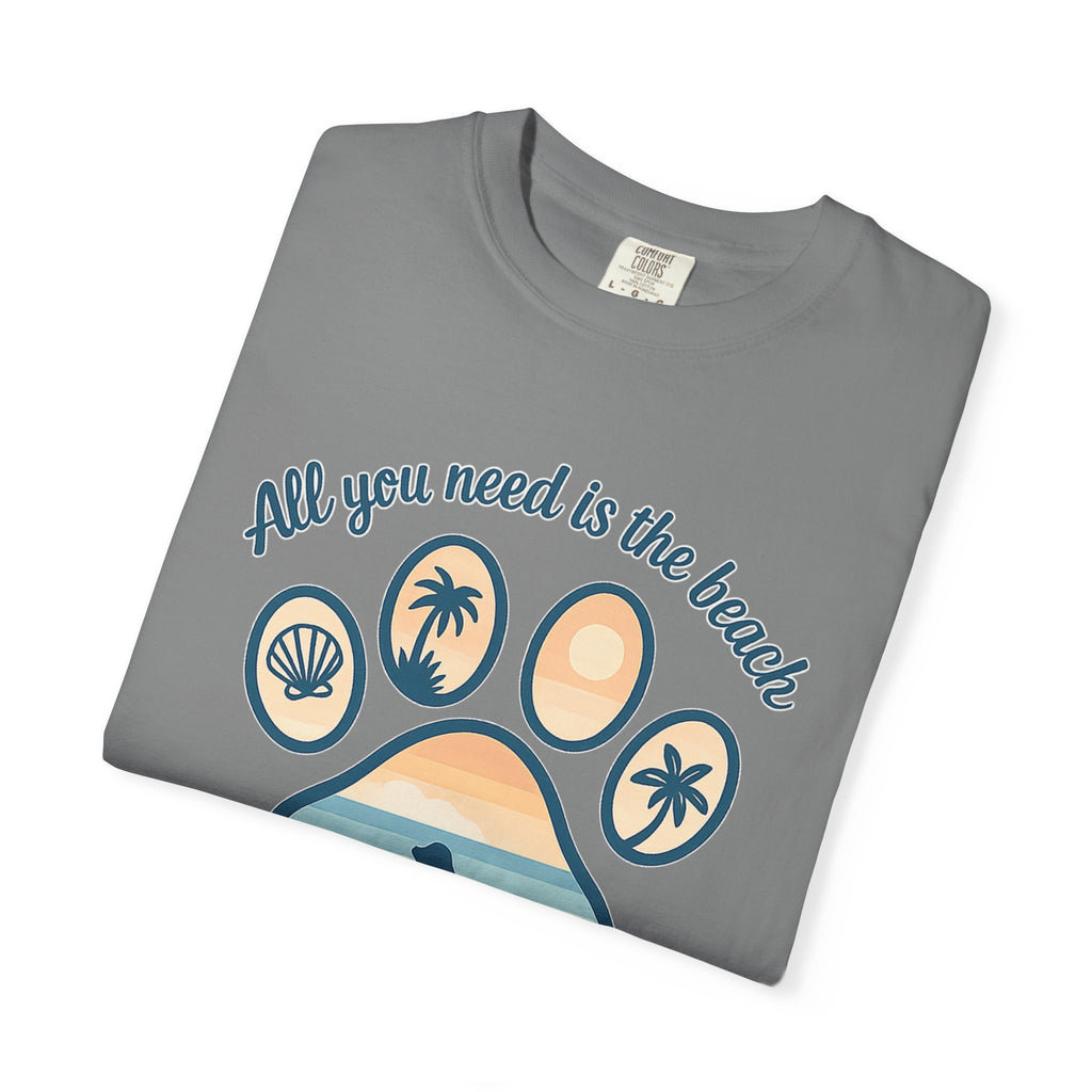 Beach & Dog Paw T-Shirt — “All You Need Is the Beach and a Dog” Graphic Tee