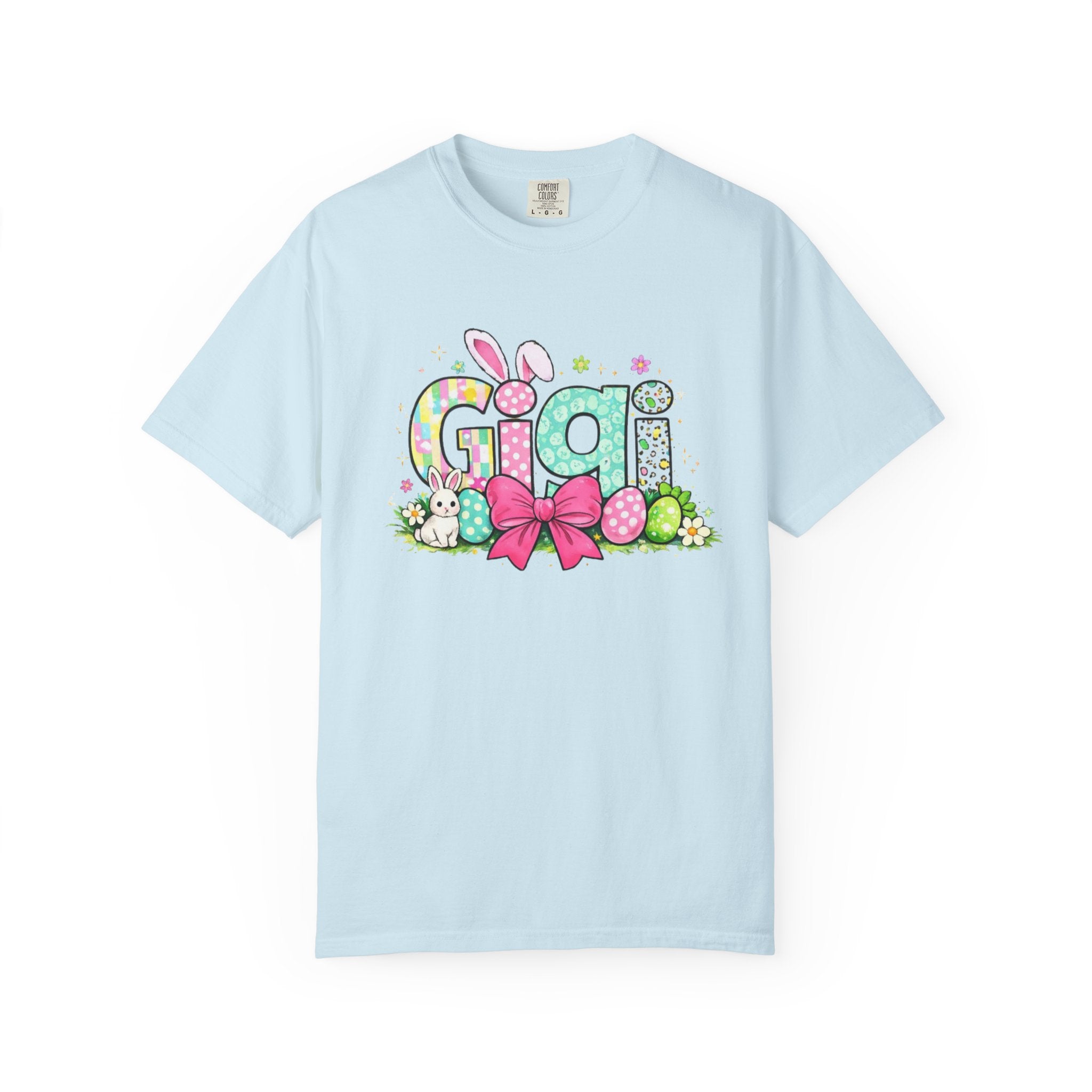 Easter Gigi T-Shirt — Pastel Bunny & Eggs Graphic Tee