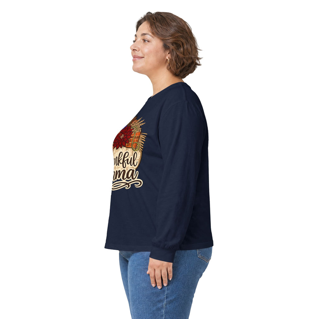 Thankful Mama Long Sleeve Tee — Thanksgiving Floral Cornucopia Shirt