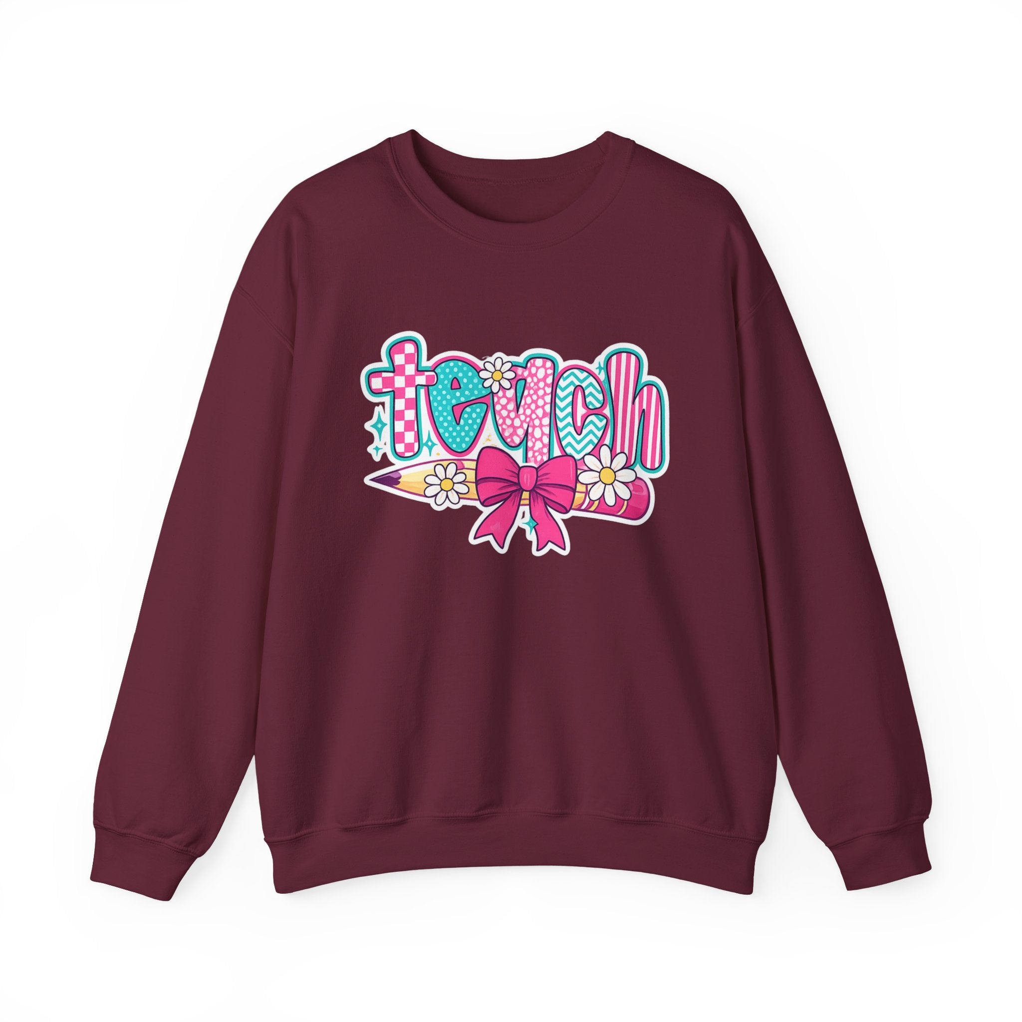 Teacher Pencil Crewneck Sweatshirt — "Teach" Floral School Spirit Pullover