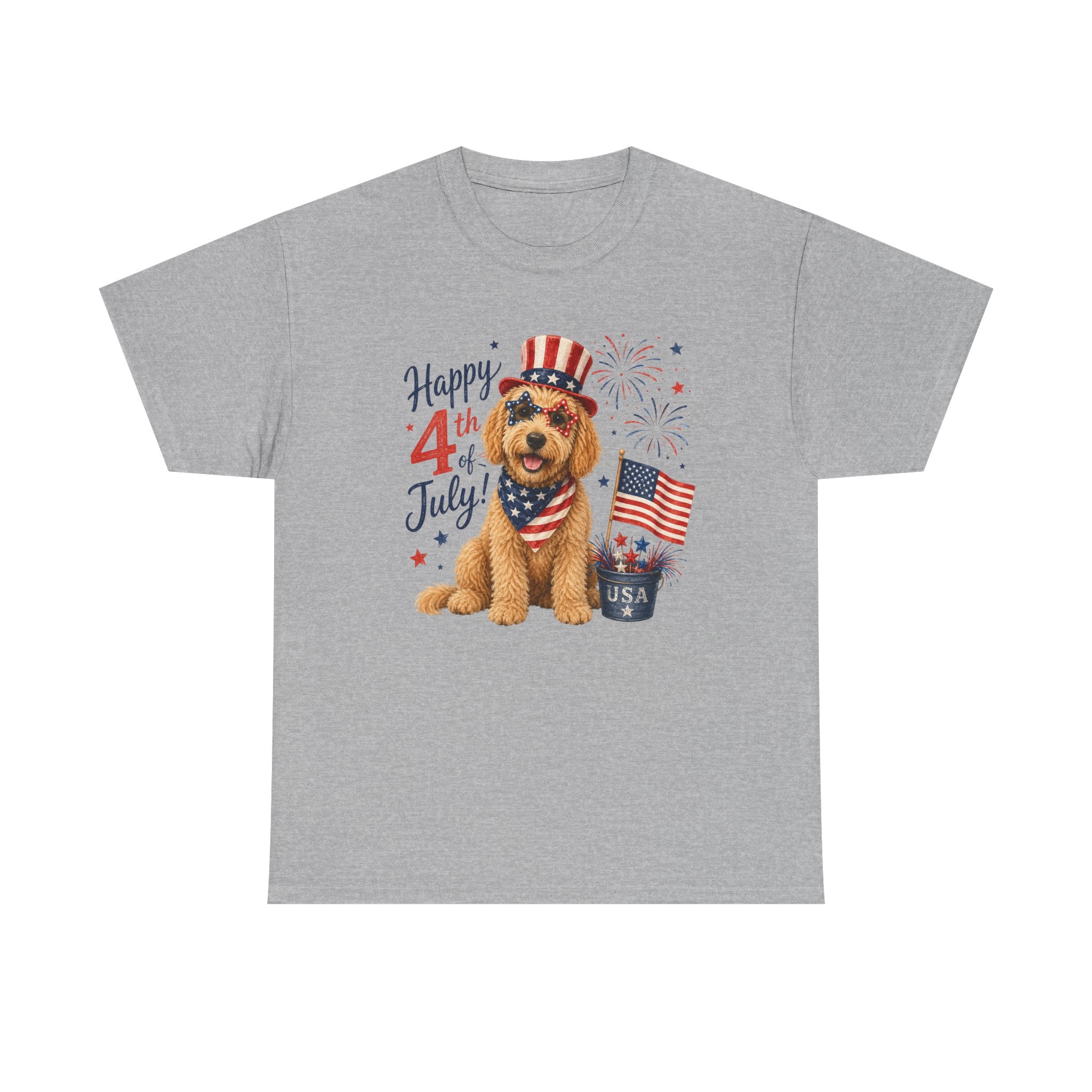 4th of July Dog T-Shirt - Happy 4th Puppy with USA Flag
