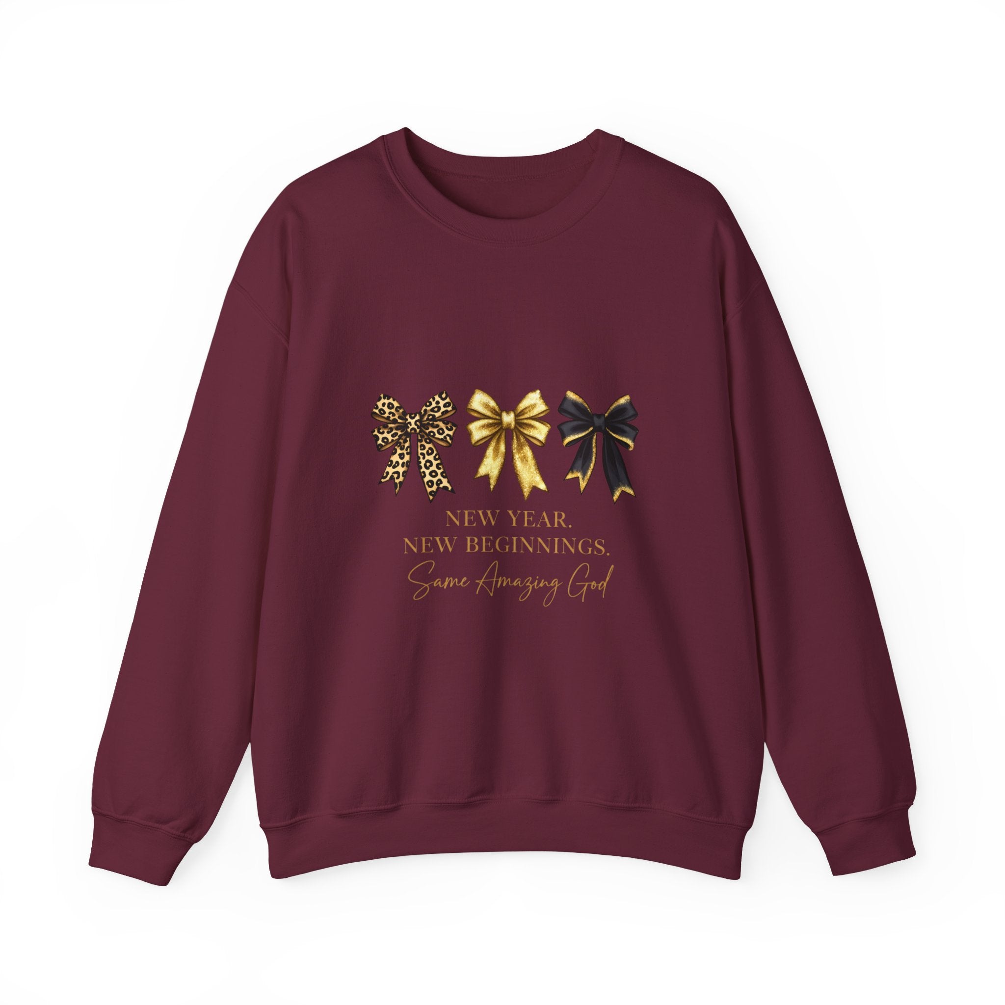 New Year Bows Crewneck Sweatshirt — “New Year New Beginnings” Glitter Bow Design