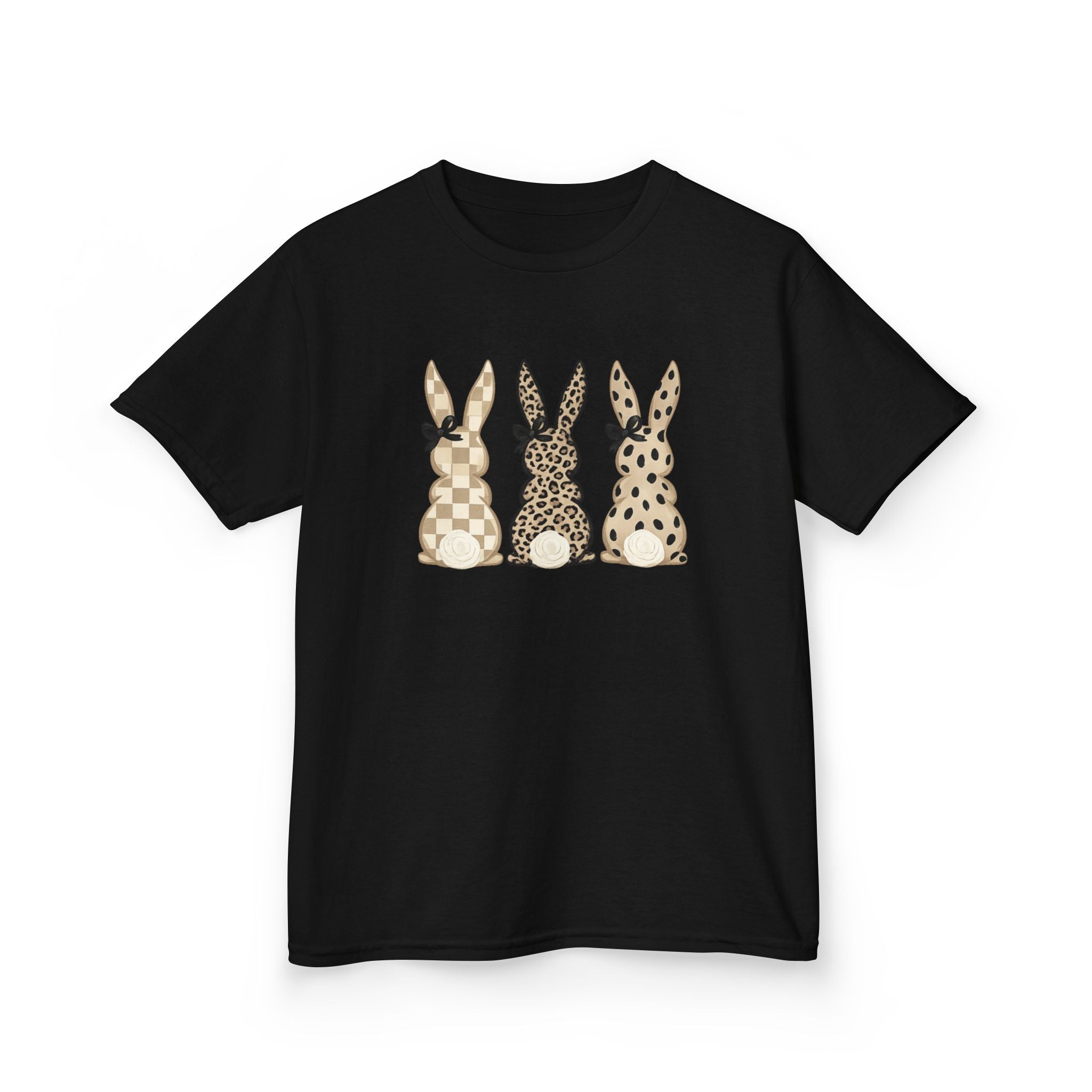 Kids Bunny Trio Tee — Neutral Patterned Easter Rabbit Shirt