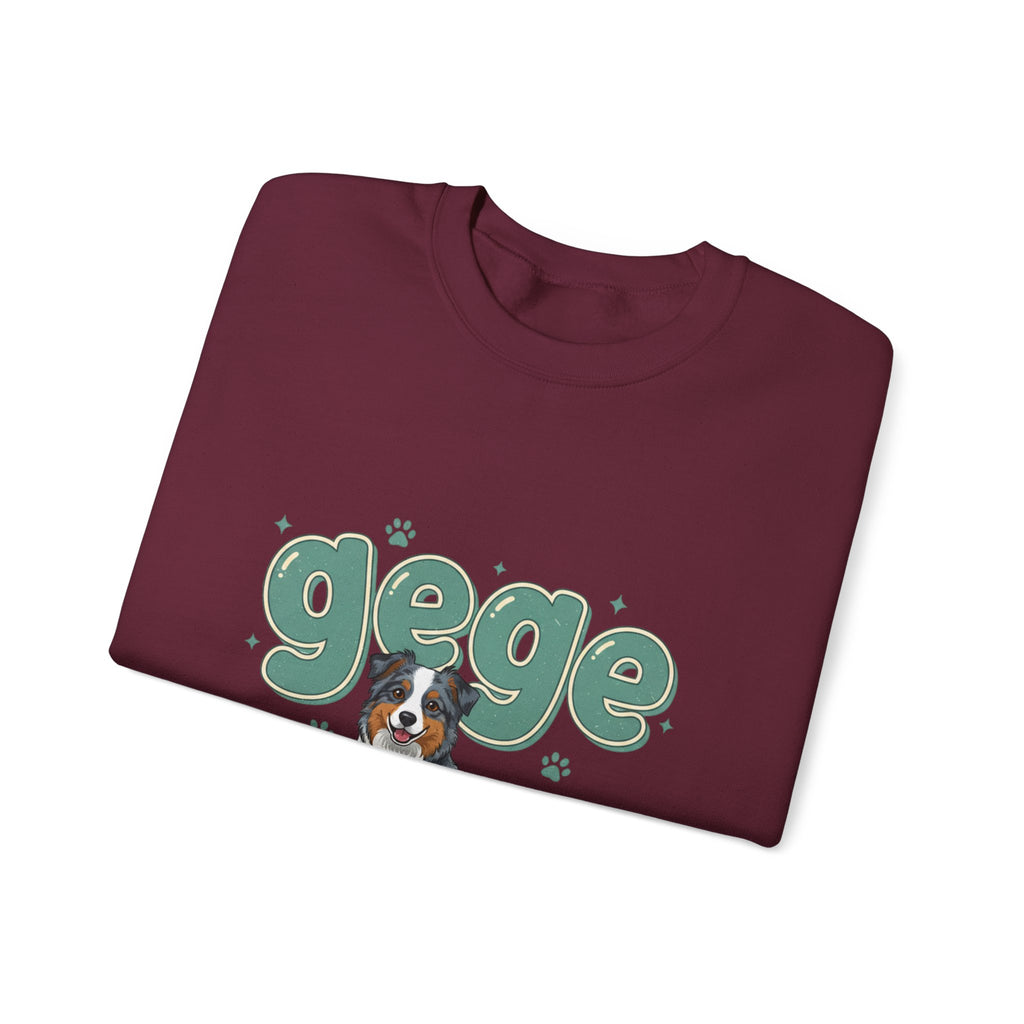 Crewneck Sweatshirt — Cute "gege" Design with Australian Shepherd Illustration