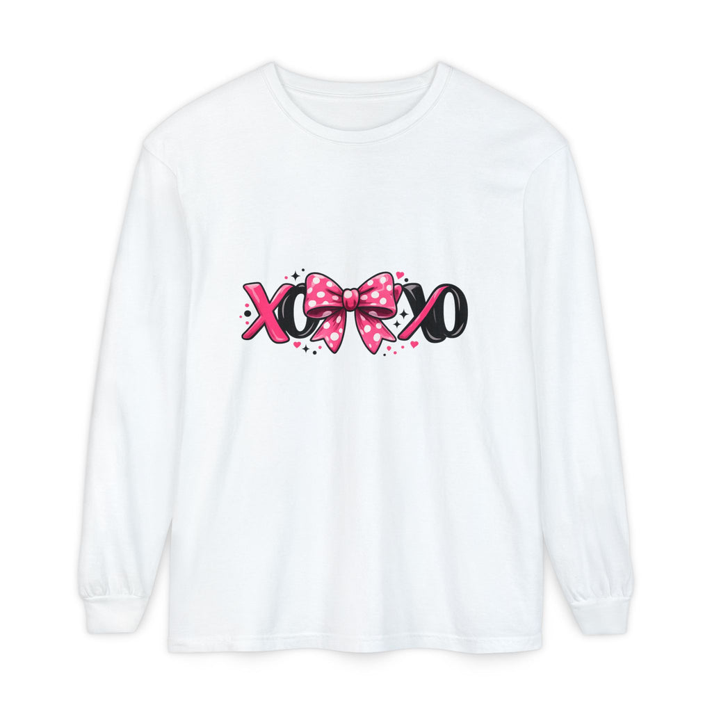 Hugs & Kisses (XOXO) Long Sleeve Tee — Pink Bow Valentine Shirt