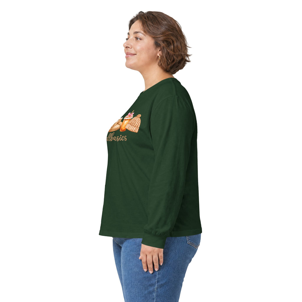 Long Sleeve Tee - Watercolor Pumpkins "#fallbasics" Fall Graphic