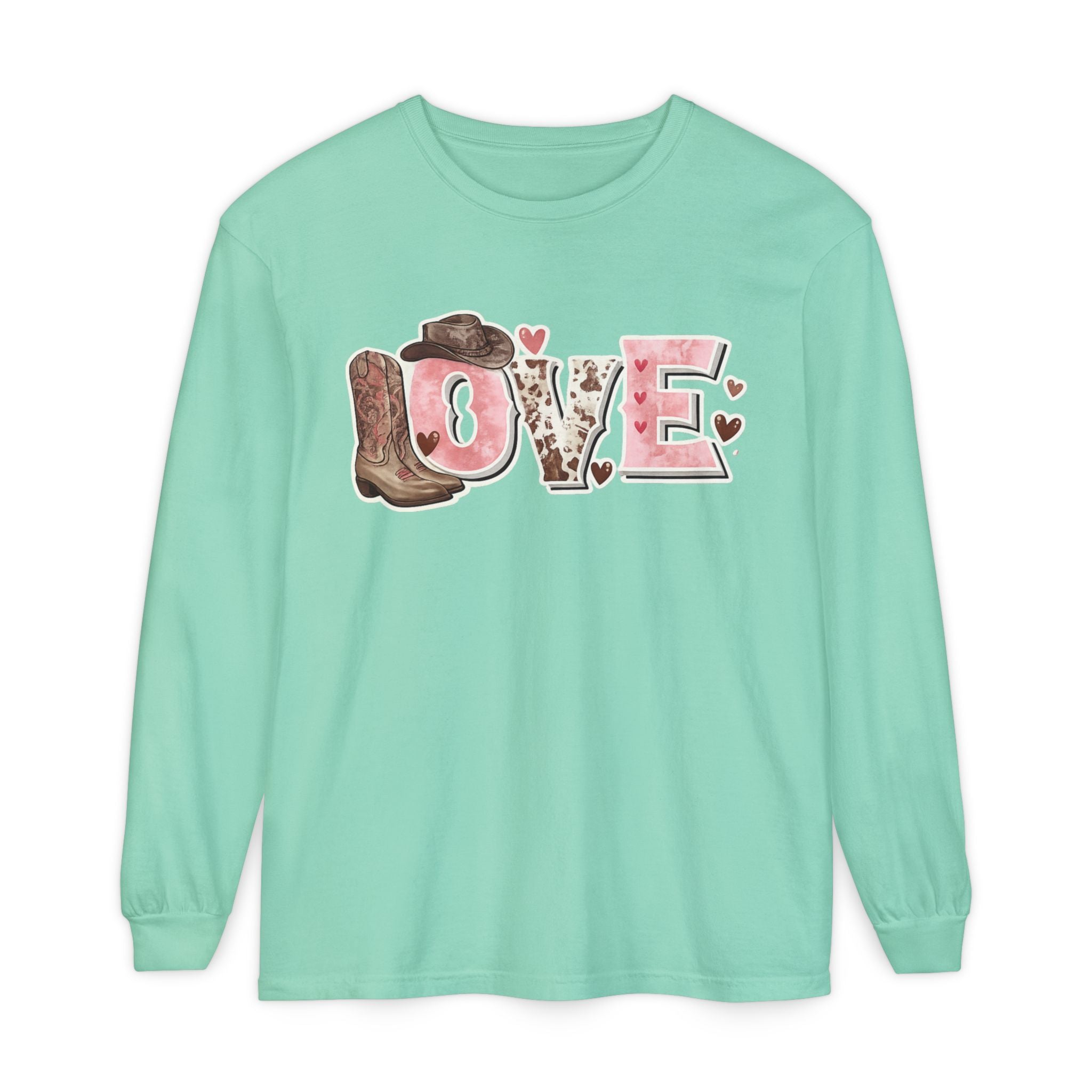 Western 'LOVE' Long Sleeve Tee — Cowgirl Cowboy Heart Graphic