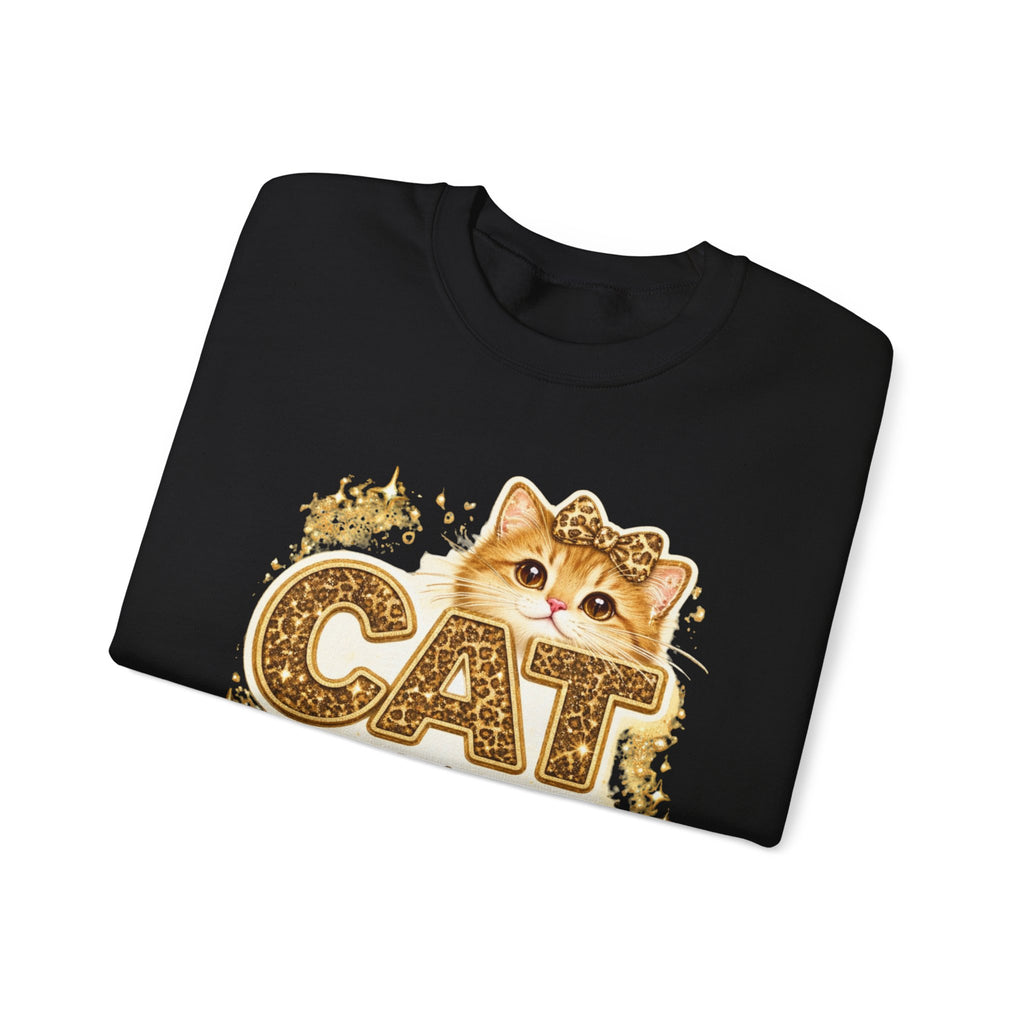 Cat Mama Crewneck Sweatshirt – Cute Gold Glitter Cat Graphic