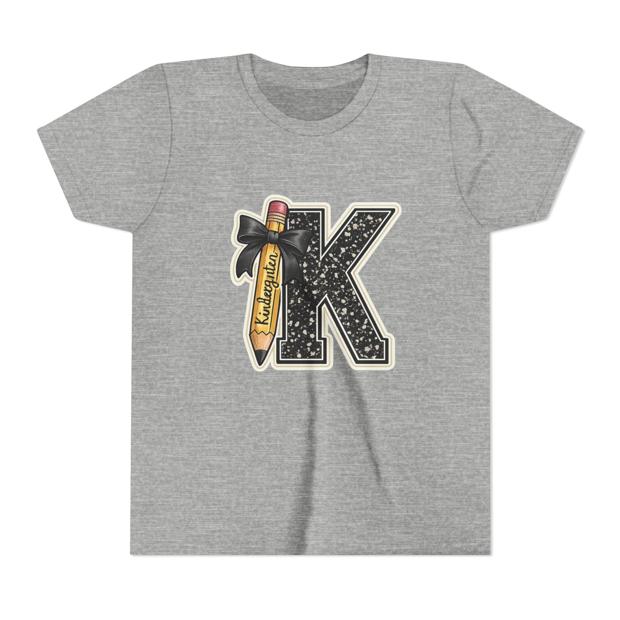 Youth K Monogram Pencil Tee — Kids Initial Letter K School Shirt