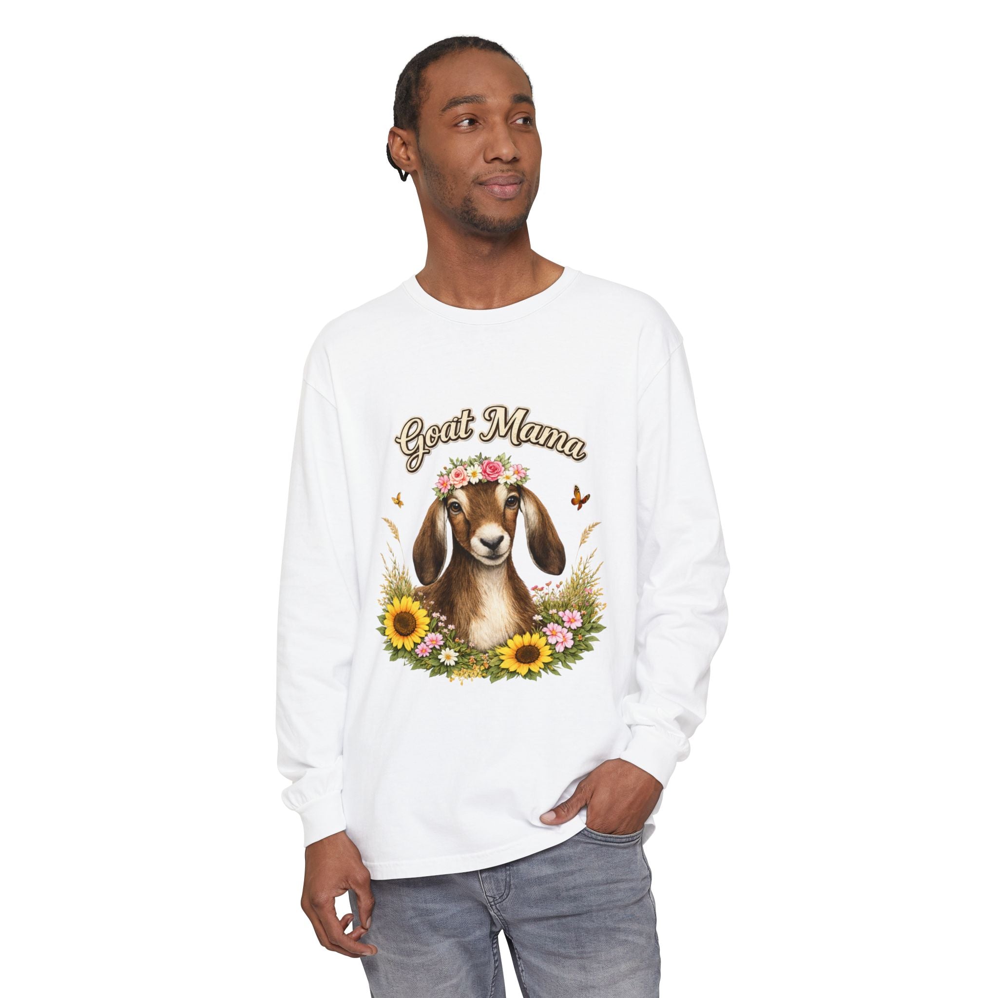 Goat Mama Long Sleeve Shirt — Floral Goat Mom Tee