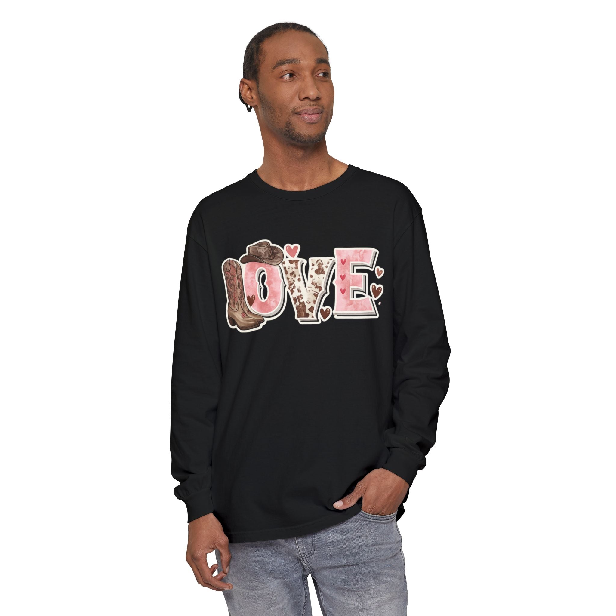Western 'LOVE' Long Sleeve Tee — Cowgirl Cowboy Heart Graphic