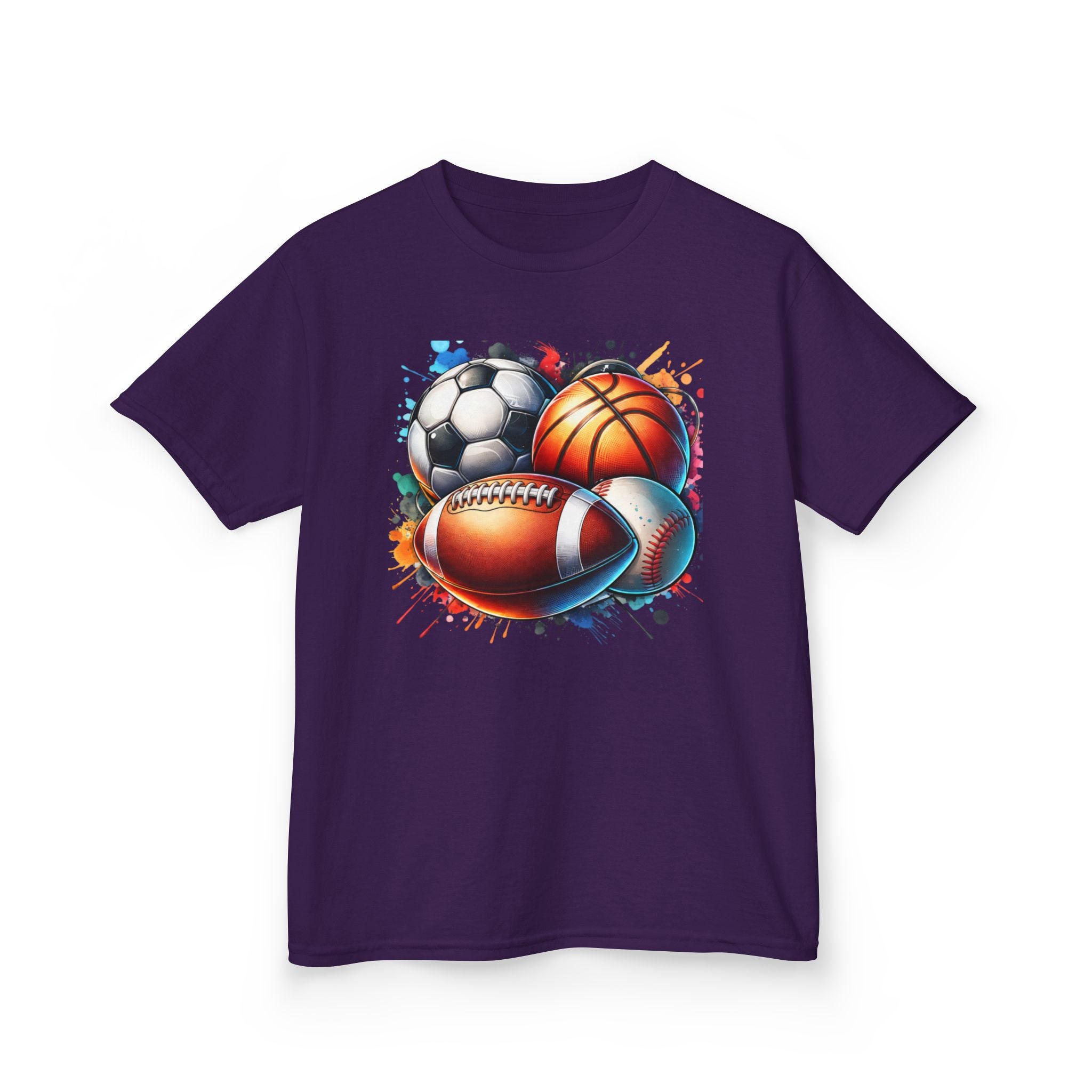 Kids Multi-Sport Splash T-Shirt — Soccer, Basketball & Football Graphic