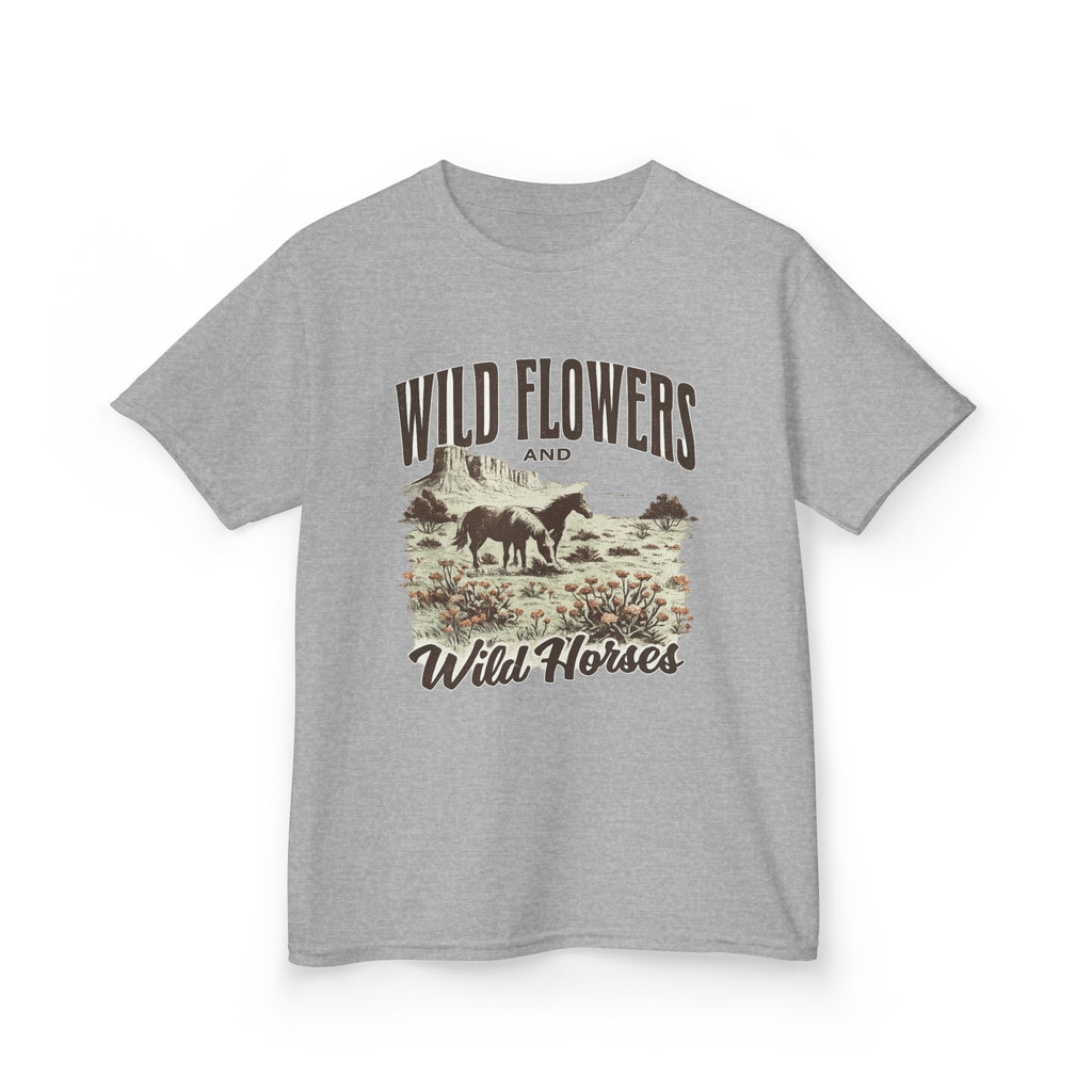 Kids T-Shirt — "Wild Flowers and Wild Horses" Rustic Western Tee