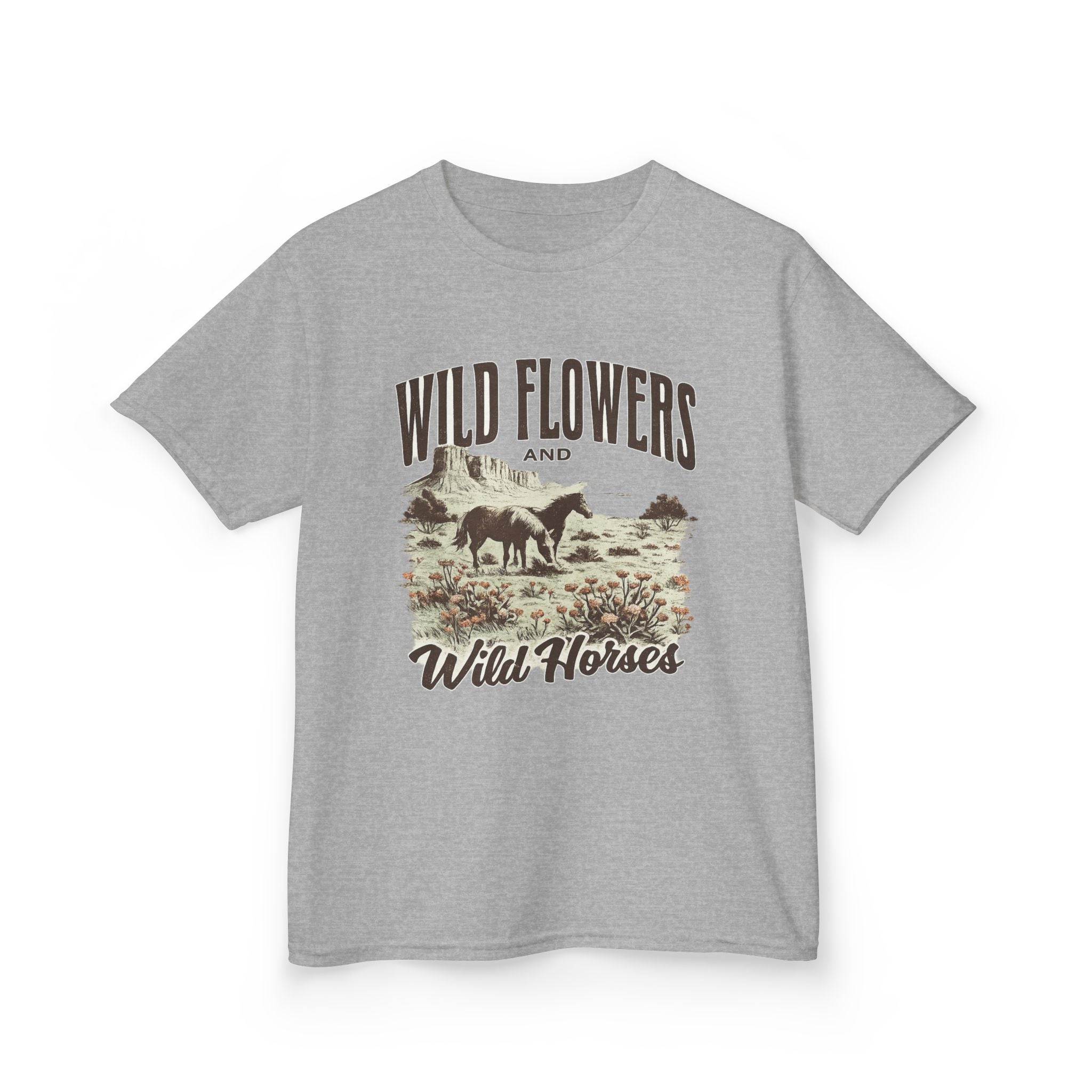 Kids T-Shirt — "Wild Flowers and Wild Horses" Rustic Western Tee