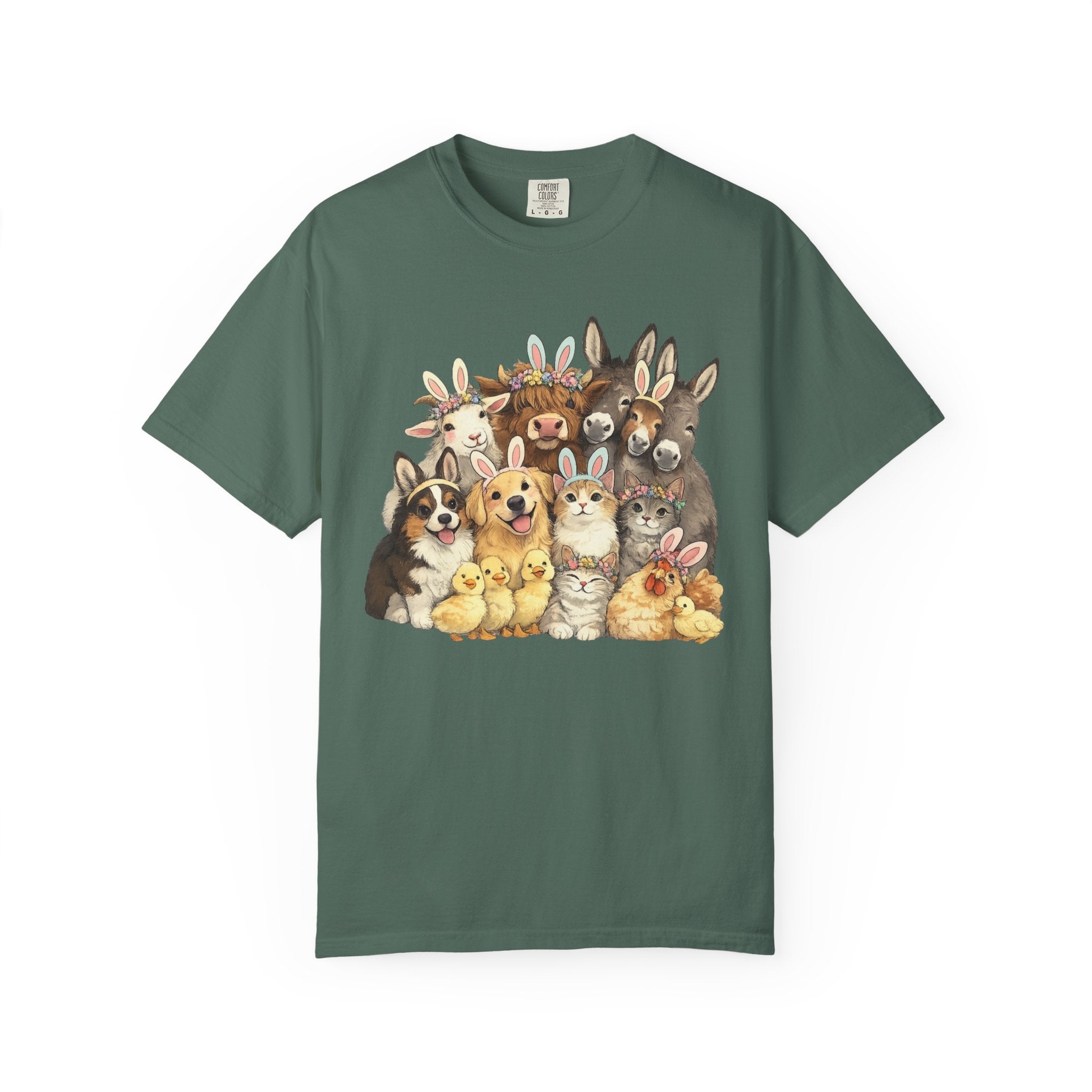 Farm Friends Crew T-Shirt — Cute Bunny, Chick, Donkey & Dog Animal Portrait Tee