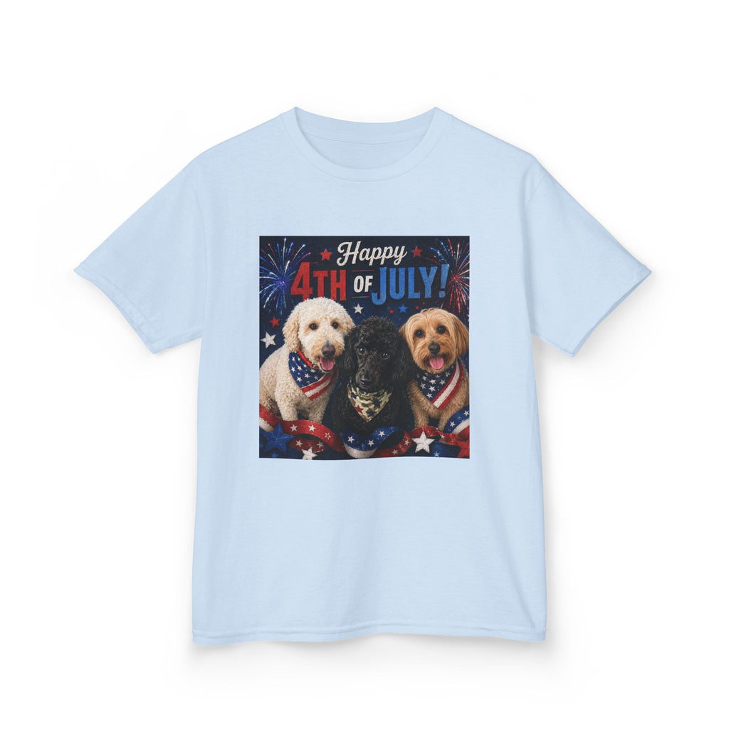 4th of July Kids Tee – Patriotic Dogs "Happy 4th of July"