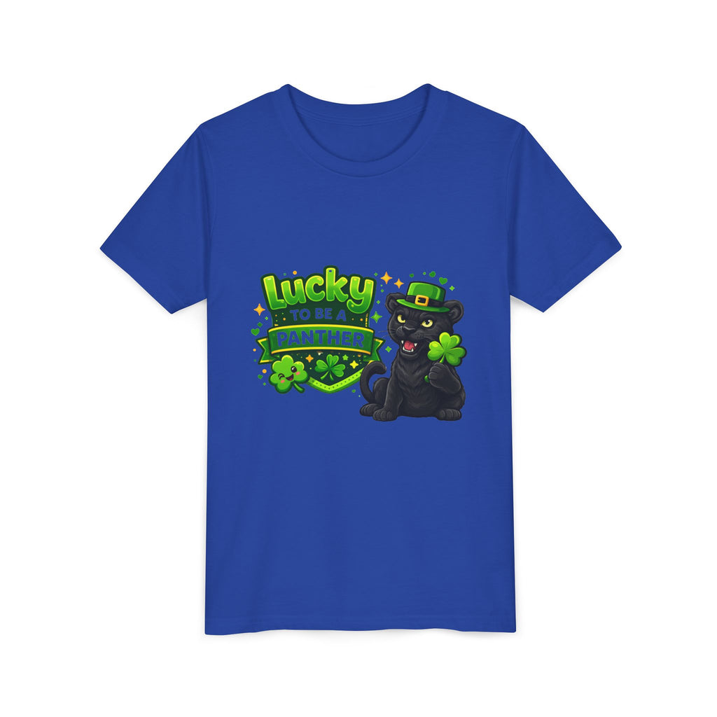 Youth Tee — "Lucky to Be a Panther" St. Patrick's Day Shamrock Tee
