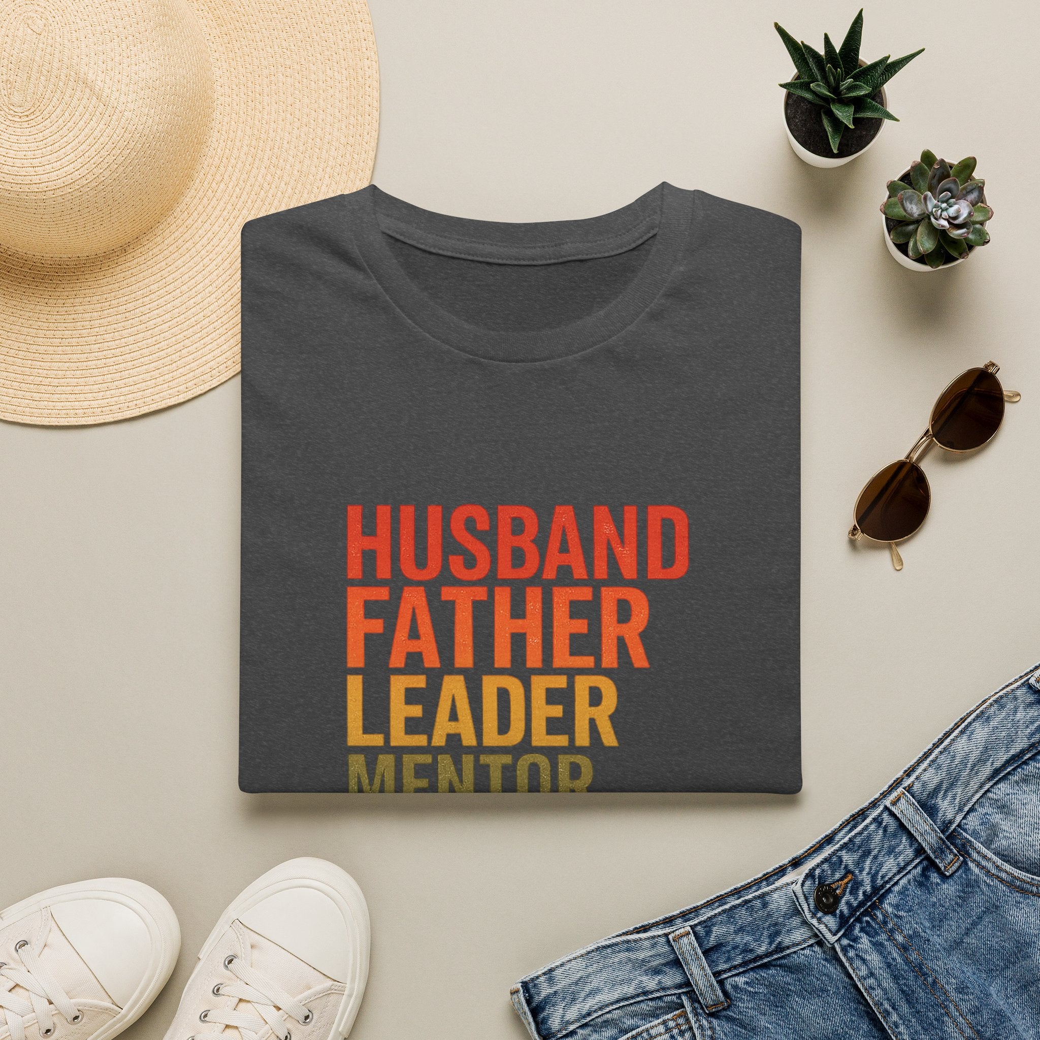 Father & Husband Role Call T‑Shirt — 'Husband Father Leader Mentor Brave Protector Hero'