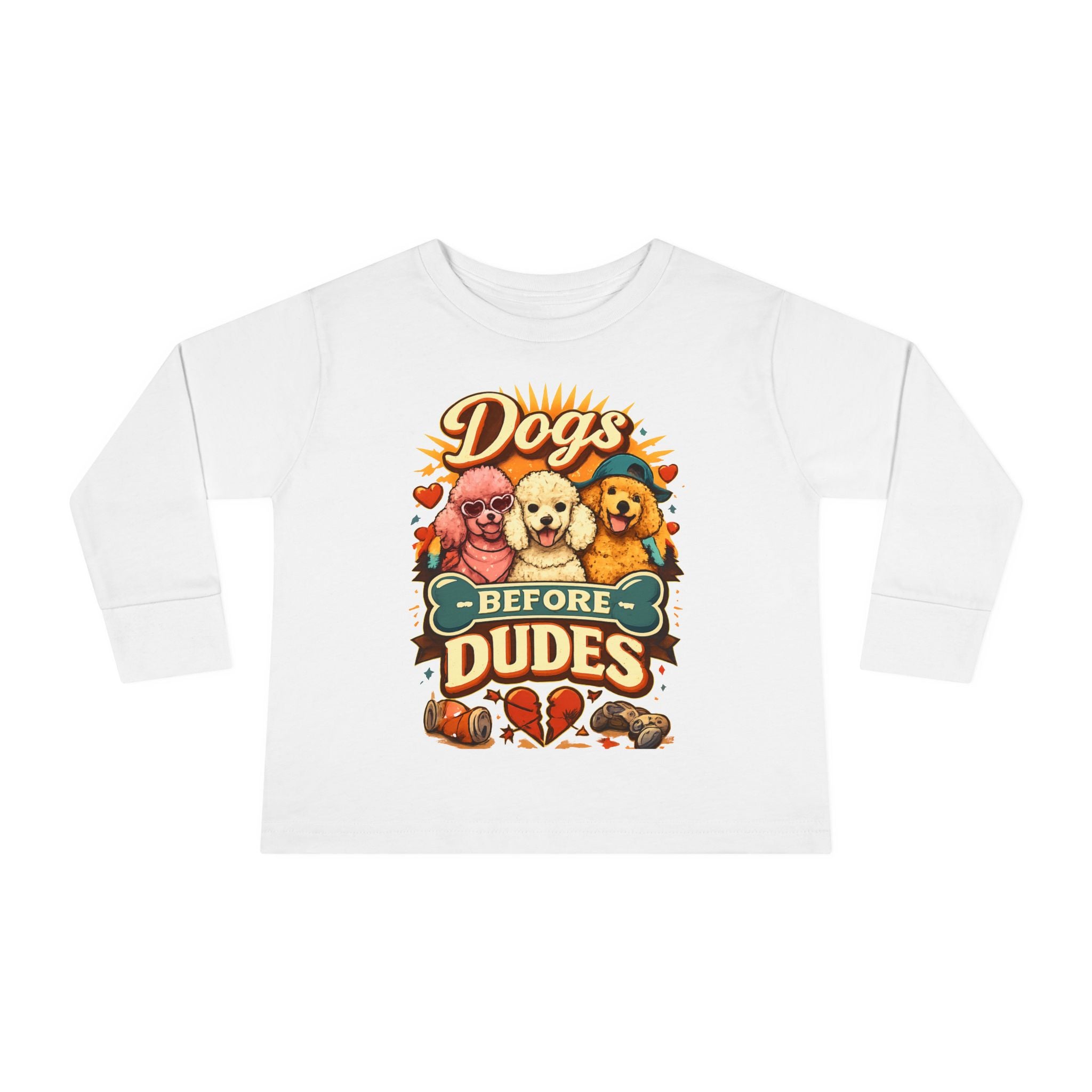 Toddler Tee - "Dogs Before Dudes" Cute Puppy Graphic Long Sleeve