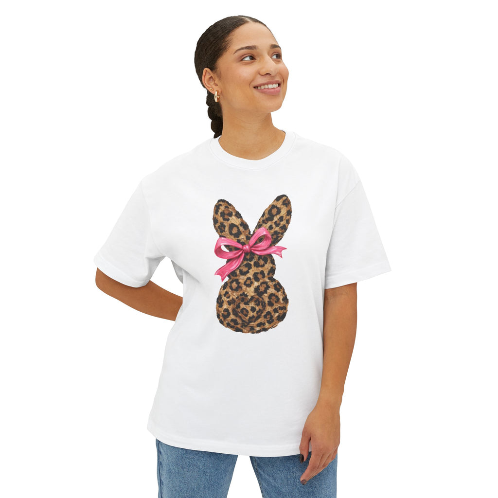 Leopard Bunny Tee with Pink Bow — Easter Graphic Shirt