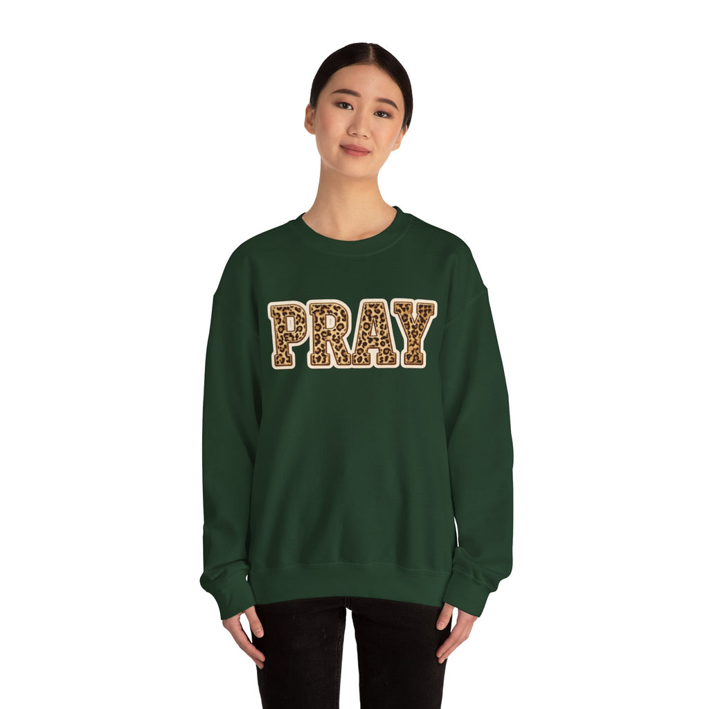 Pray Leopard Print Crewneck Sweatshirt