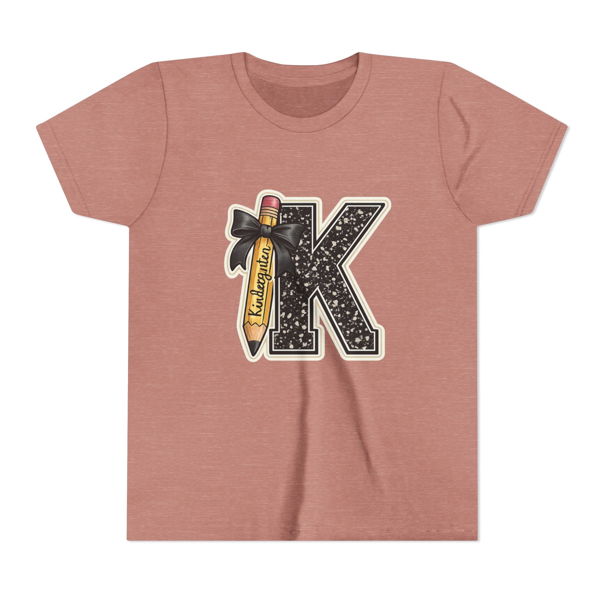 Youth K Monogram Pencil Tee — Kids Initial Letter K School Shirt