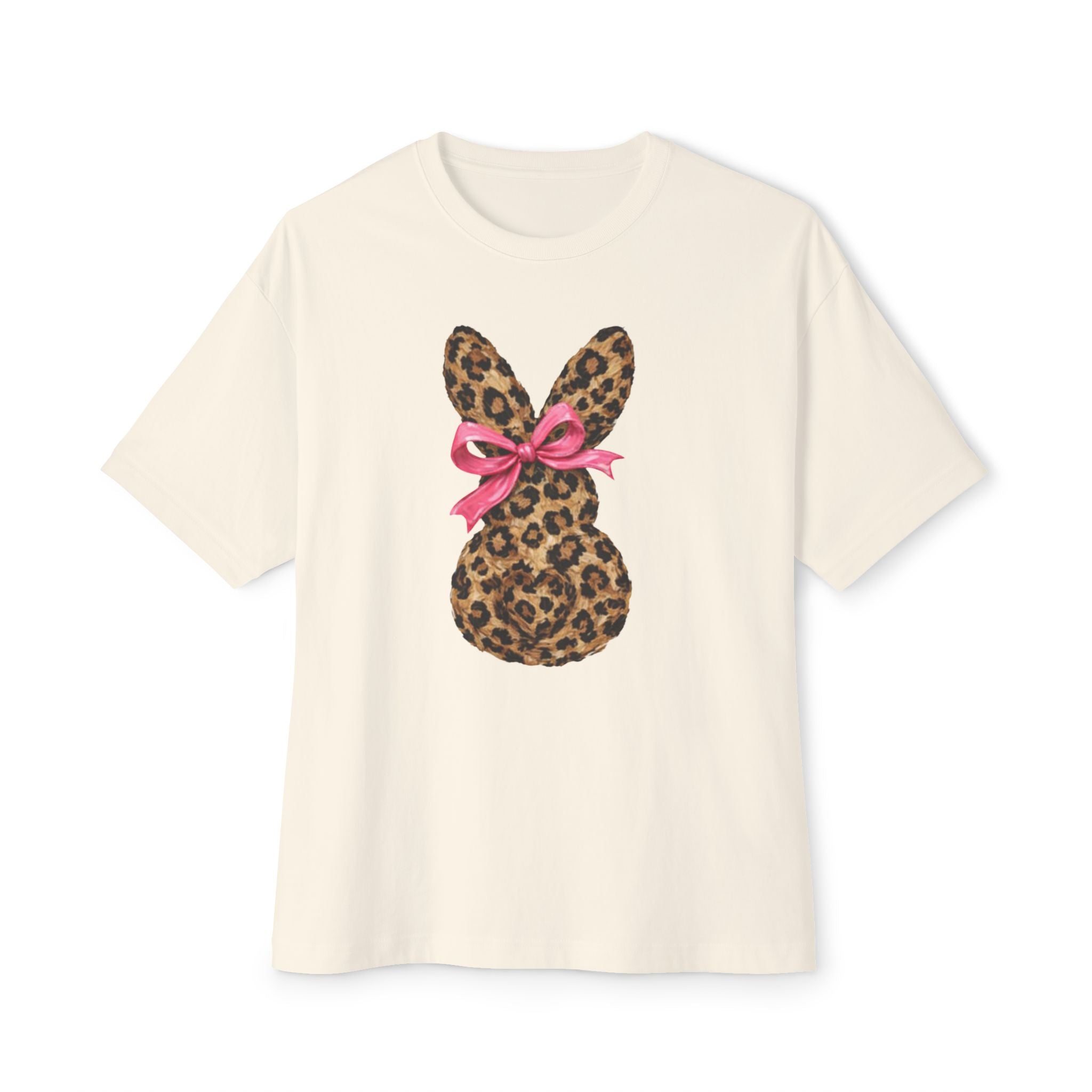 Leopard Bunny Tee with Pink Bow — Easter Graphic Shirt