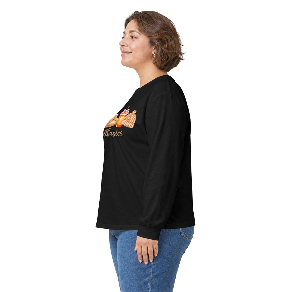 Long Sleeve Tee - Watercolor Pumpkins "#fallbasics" Fall Graphic