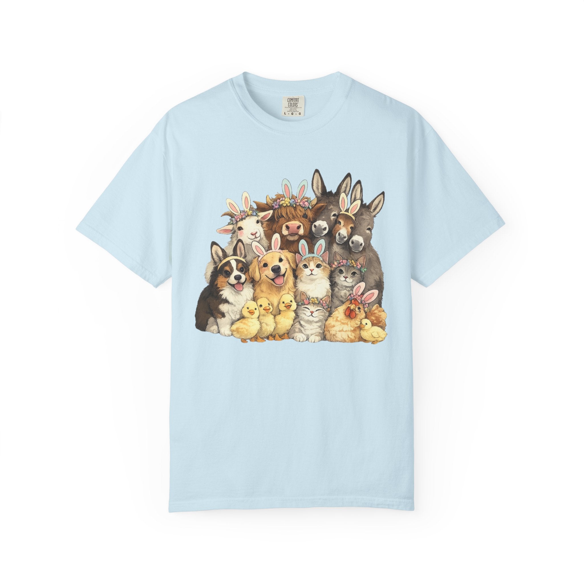 Farm Friends Crew T-Shirt — Cute Bunny, Chick, Donkey & Dog Animal Portrait Tee