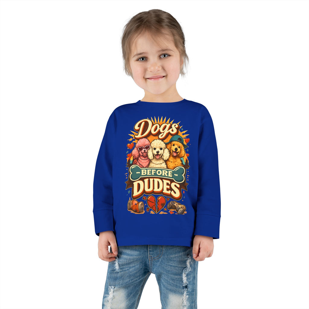 Toddler Tee - "Dogs Before Dudes" Cute Puppy Graphic Long Sleeve