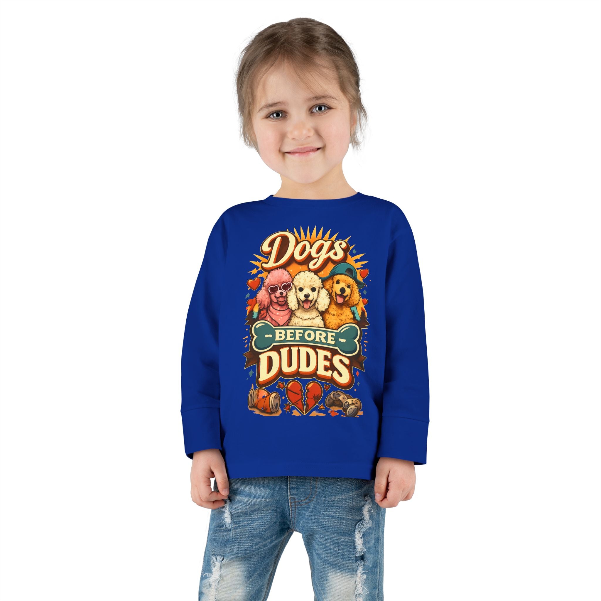 Toddler Tee - "Dogs Before Dudes" Cute Puppy Graphic Long Sleeve