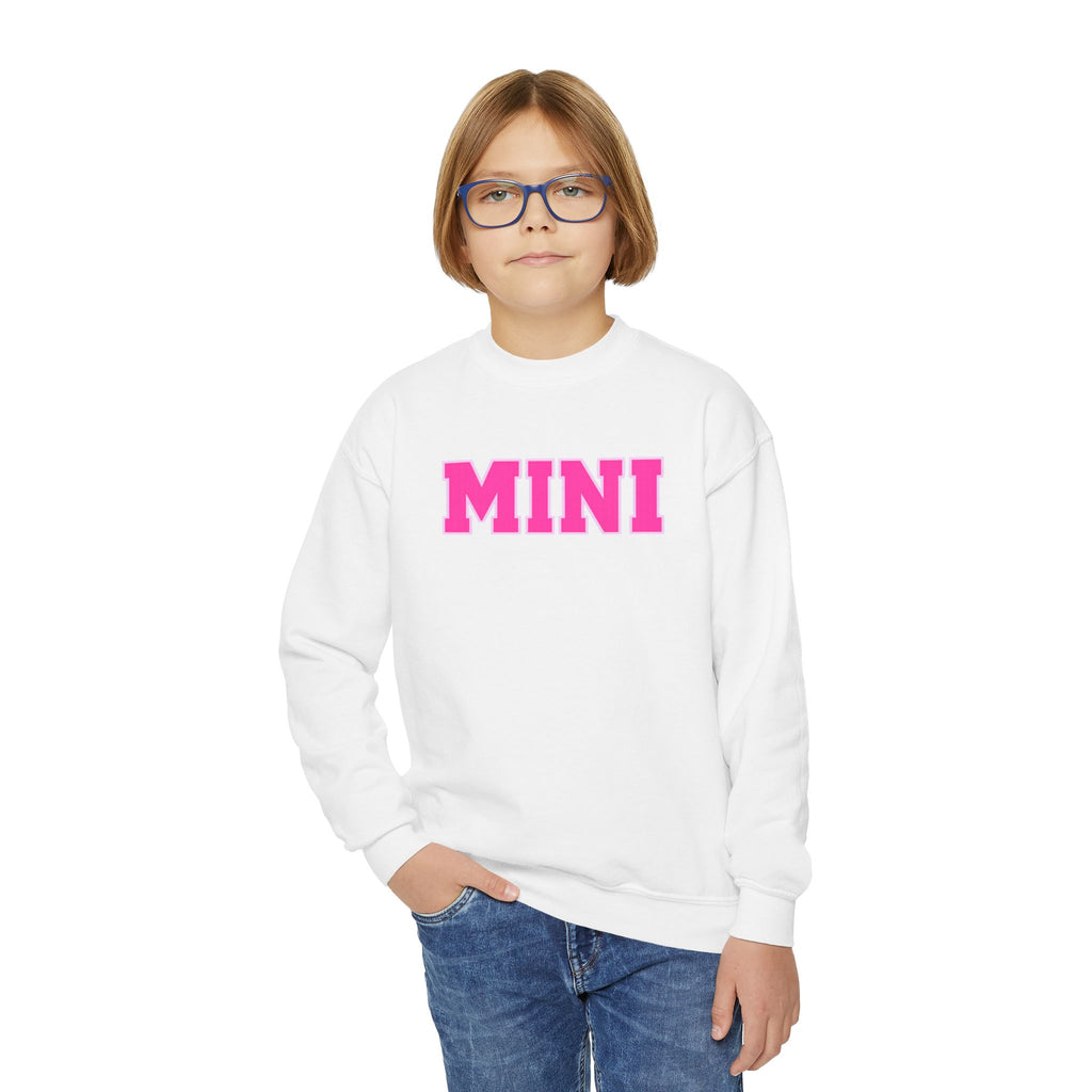 MINI Youth Crewneck Sweatshirt — Pink Chunky Lettering Kids Pullover