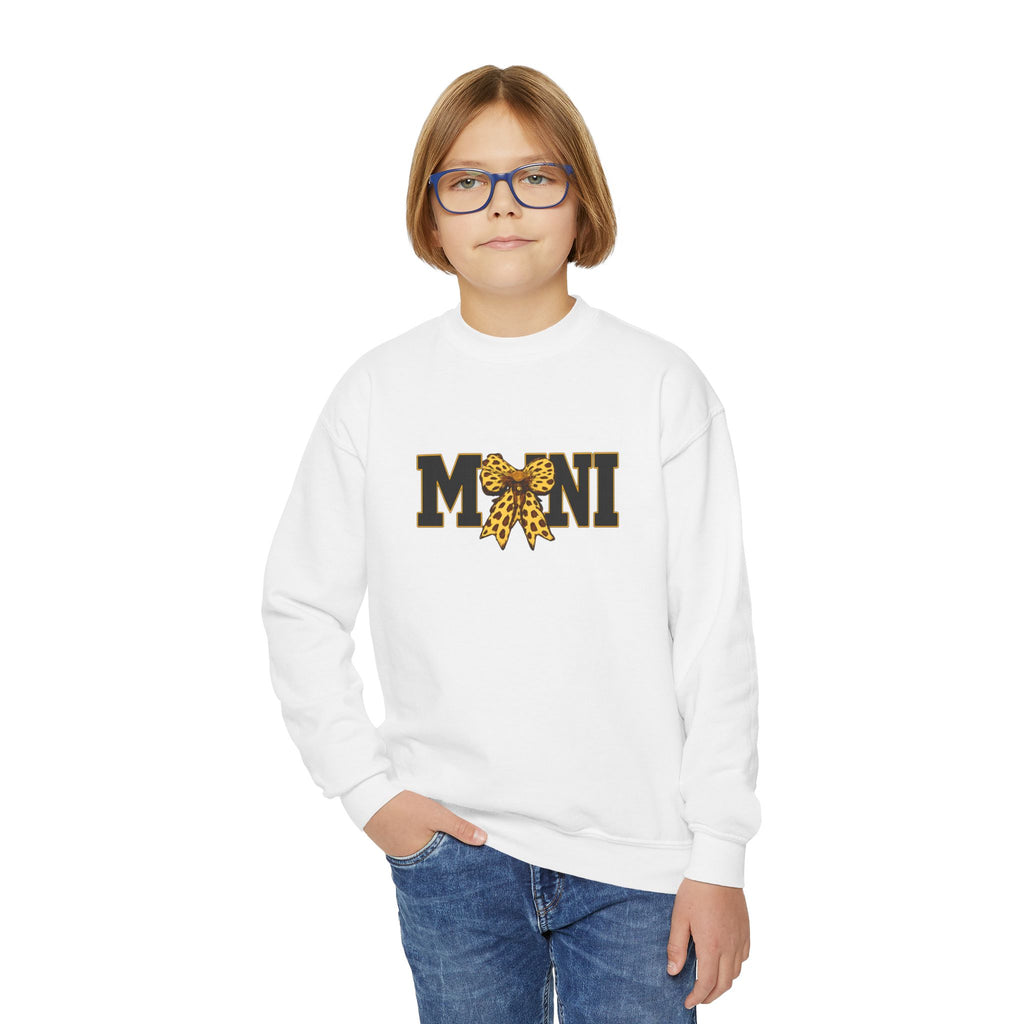 Youth 'Mini' Crewneck Sweatshirt — Leopard Bow Graphic